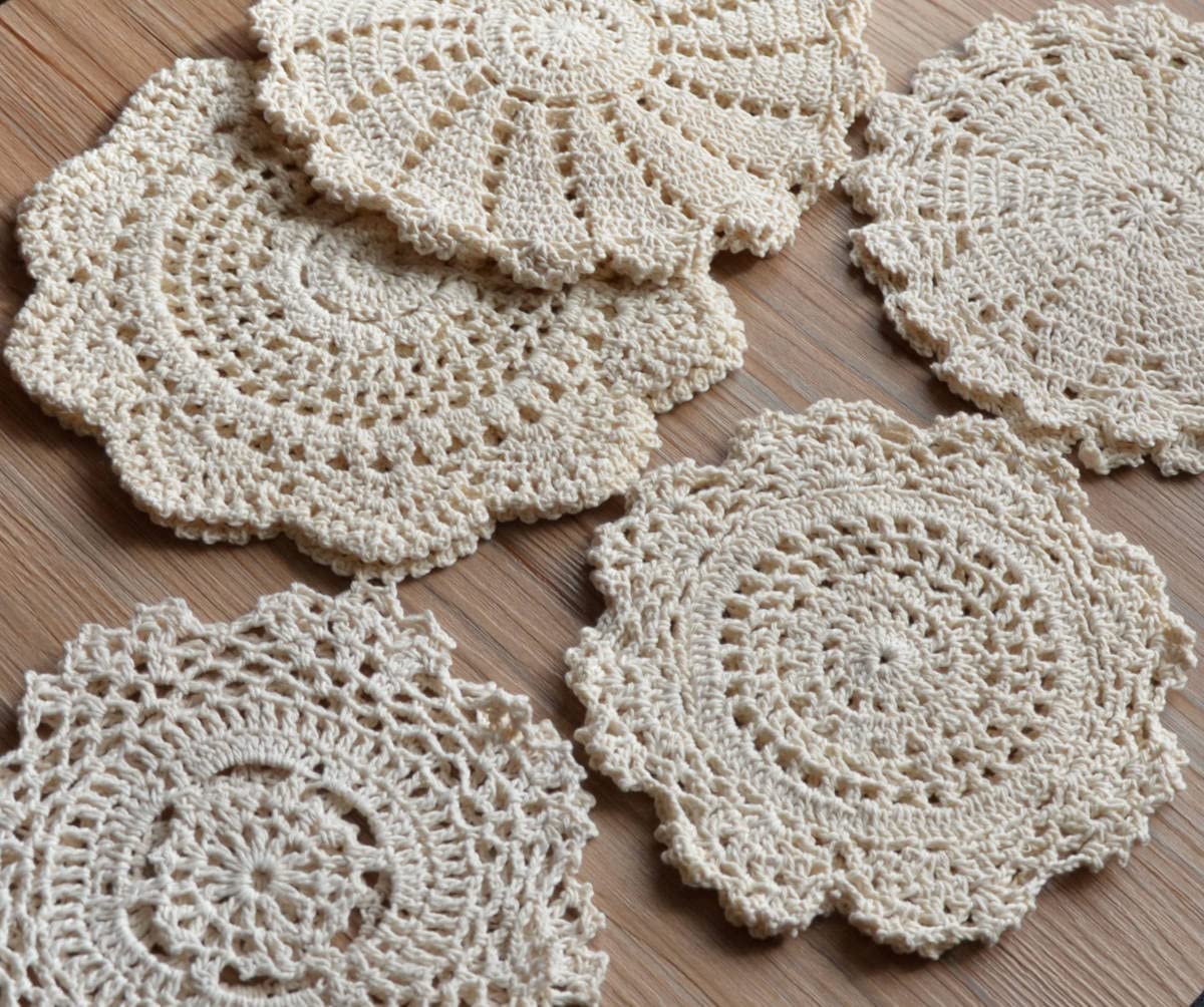 Southmage 10 Hand Crochet Round Lace Doilies Lot French Country Table Coasters