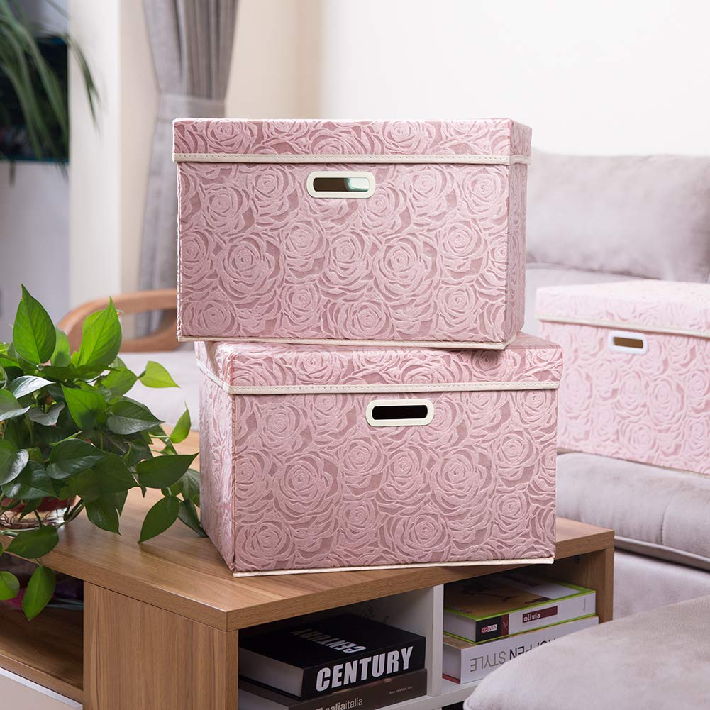 Prandom Larger Collapsible Storage Cubes With Lids Fabric Decorative Storage Bins Boxes Organizer Containers Baskets With Cover