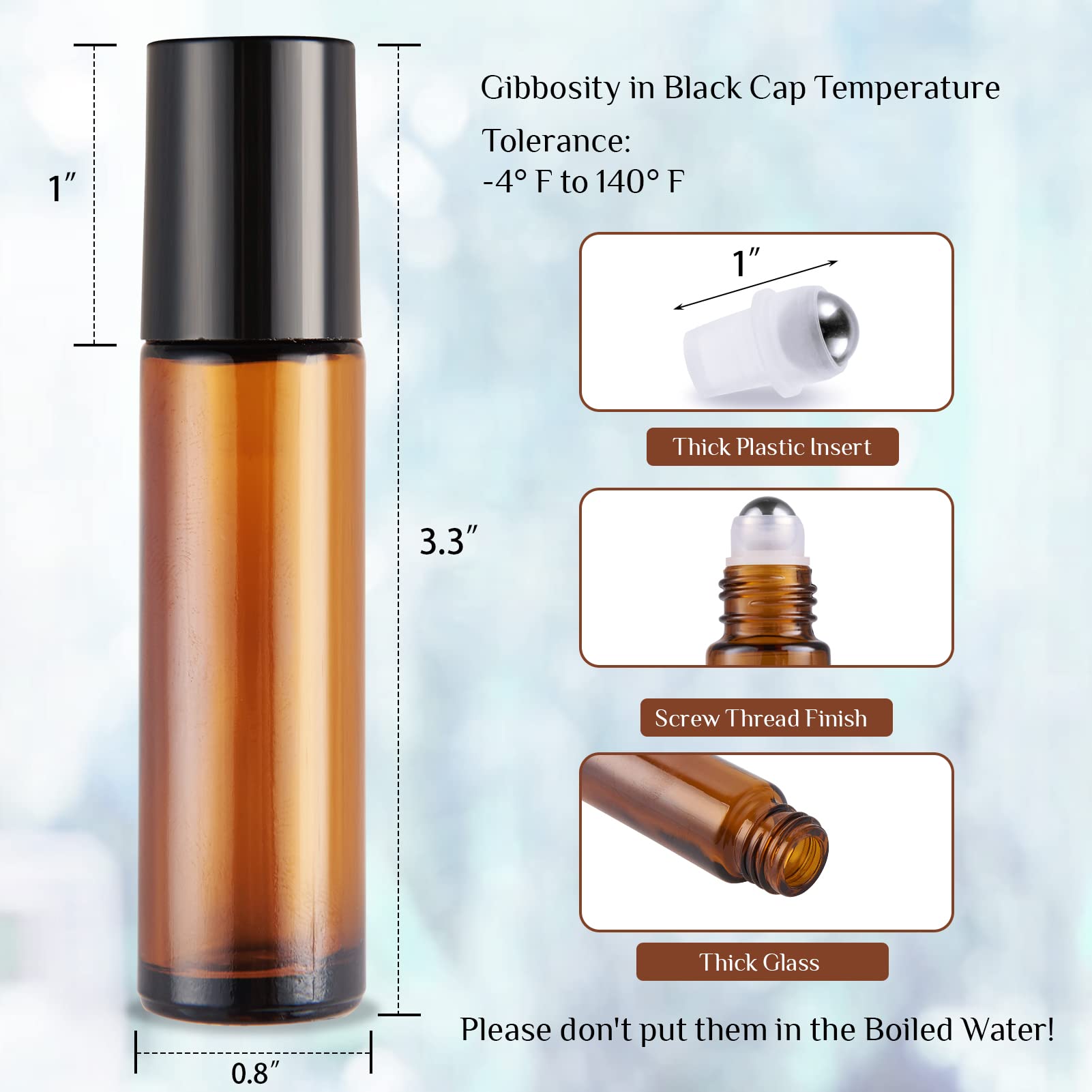11 Hoa Kinh Essential Oil Roller Bottles - 24 Pack, 10ml Amber Glass, UV Protection, Stainless Steel Balls