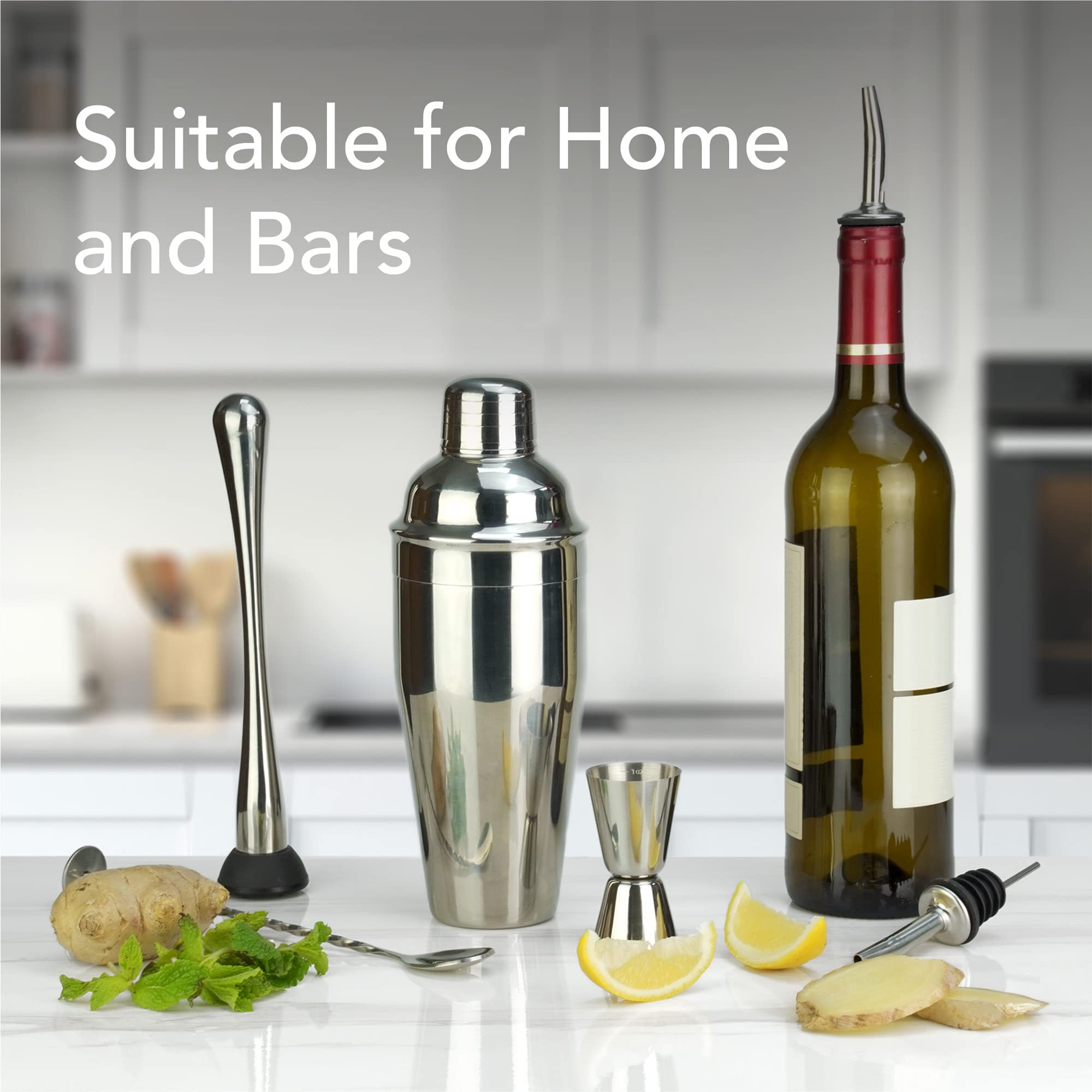 Arora Barware Set - 6pc - Stainless Steel - Professional Bar Tools for Drink Mixing  Home  Bar  Party  Silver  24oz (851111)