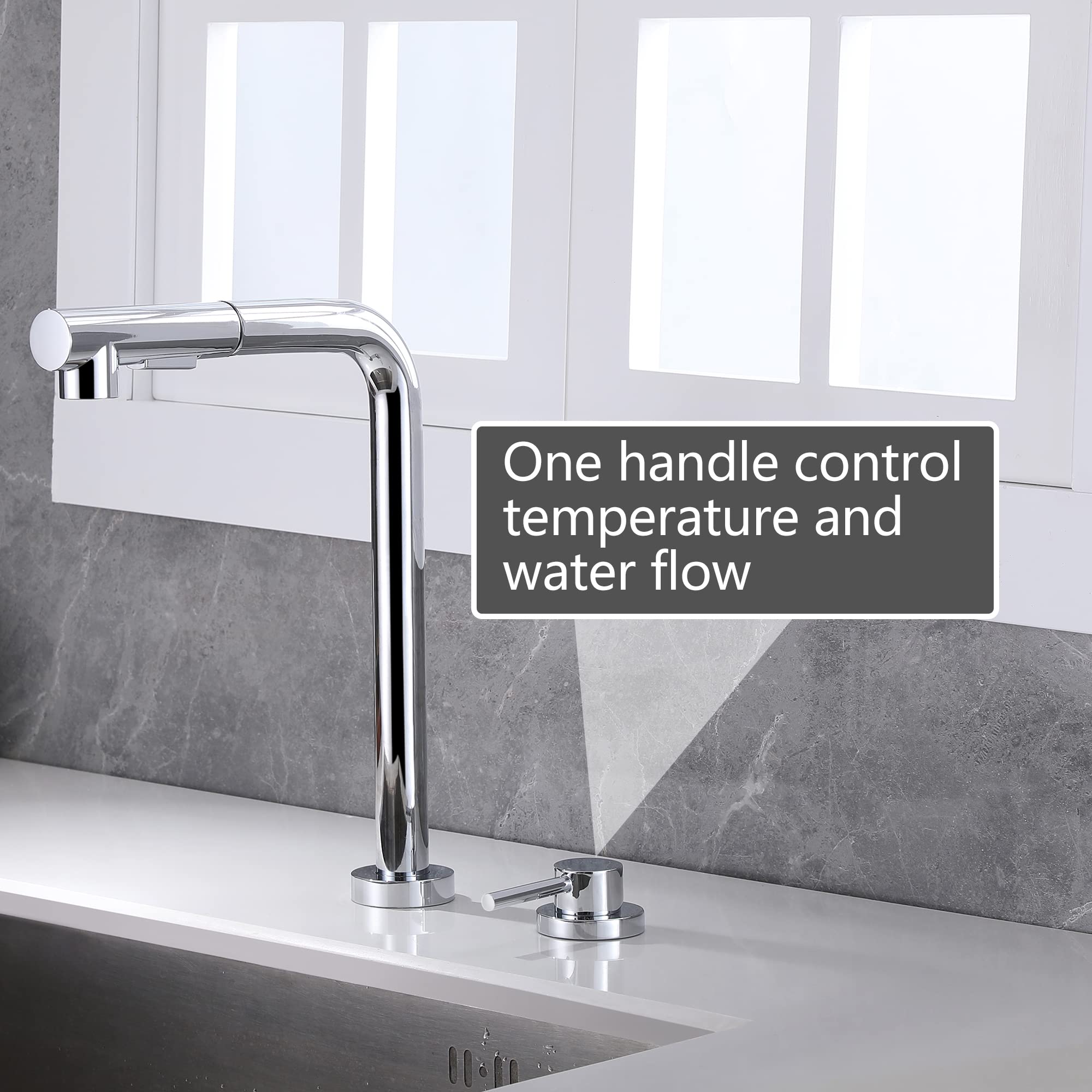 SUMERAIN 2 Hole Kitchen Faucet with Pull Out Sprayer chrome  Front Window Kitchen Sink Faucet with Side Single Handle