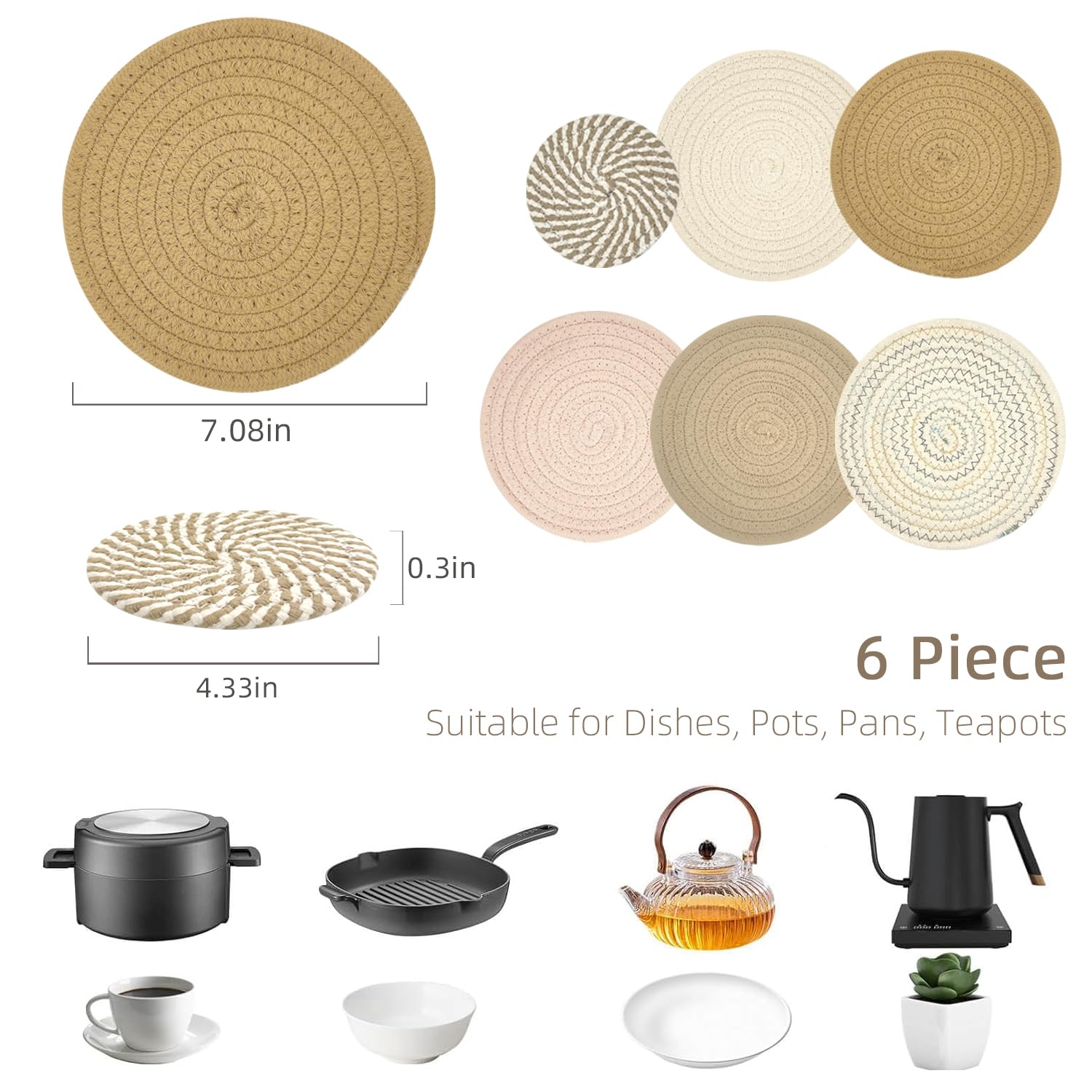 Trivets For Hot Pots And Pans, Pot Holders Trivets For Hot Dishes - Woven Hot Pads For Kitchen, Heat Resistant Potholders Set, H