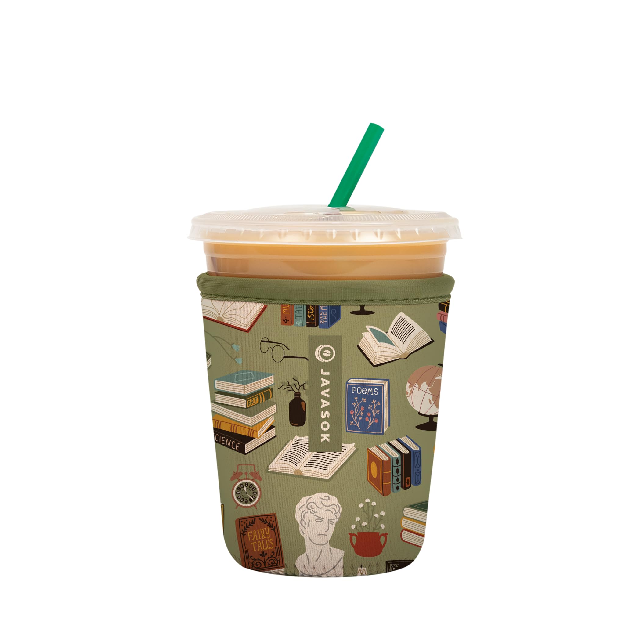 Sok It JavaSok Iced Coffee & Cold Soda Insulated Neoprene Cup Sleeve (Book Club, Small: 16-20oz)