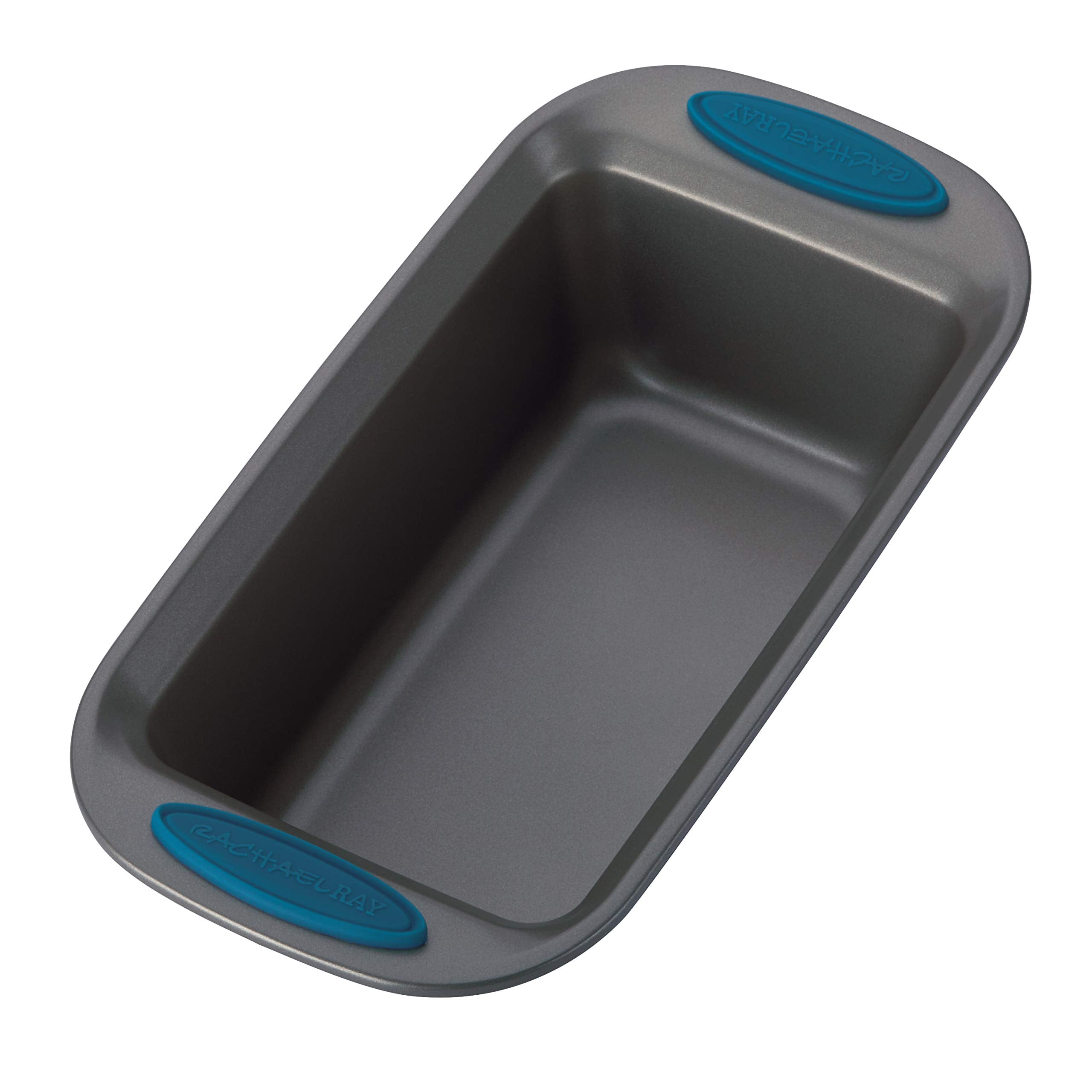 Rachael Ray Yum-O! Bakeware Oven Lovin' Nonstick Loaf Pan, 9-Inch By 5-Inch Steel Pan, Gray With Marine Blue Handles