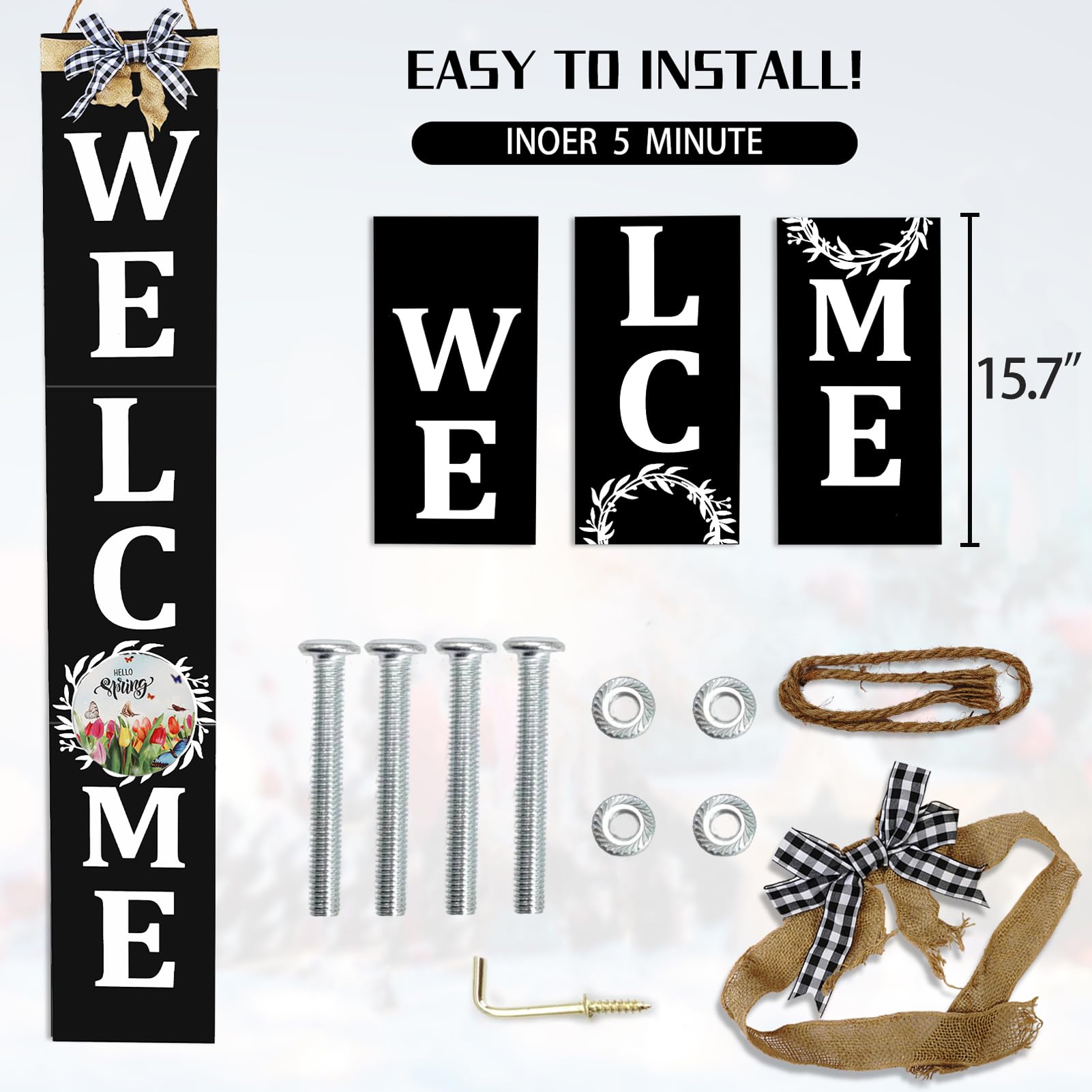 ECOGREDA Welcome Sign for Front Porch- 47inch with 12 Wooden Interchangeable Vertical Home Wall Decor(6 double sided disks), Sta