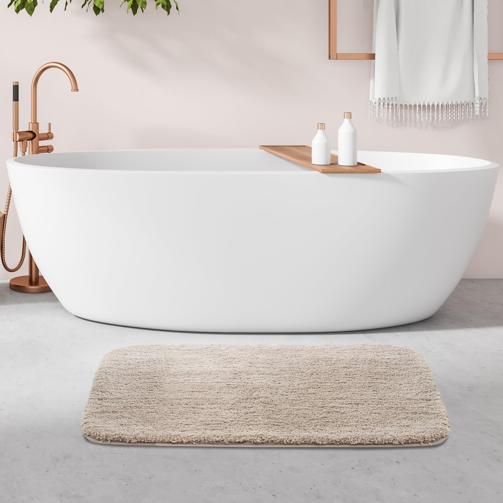Rosmarus Shaggy Bath Rugs For Bathroom Non Slip 28'' X48'', Water Absorbent Extra Long Bath Mat, Soft Shower Mat For Bathroom Fl
