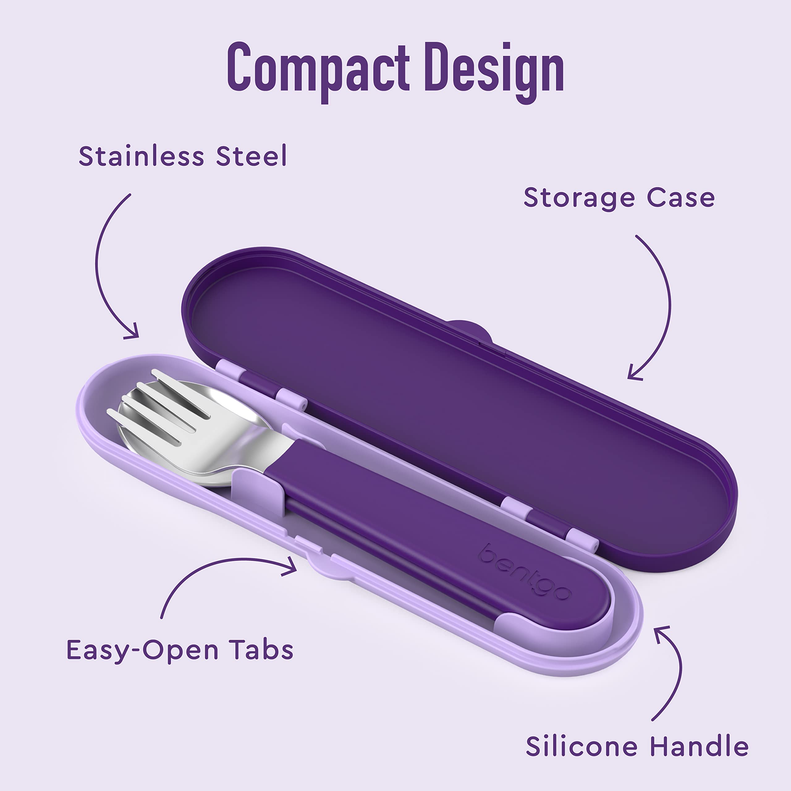 Bentgo? Kids Stainless Steel Utensil Set - Reusable Fork, Spoon & Storage Case - High-Grade BPA-Free Stainless Steel, Easy-Grip