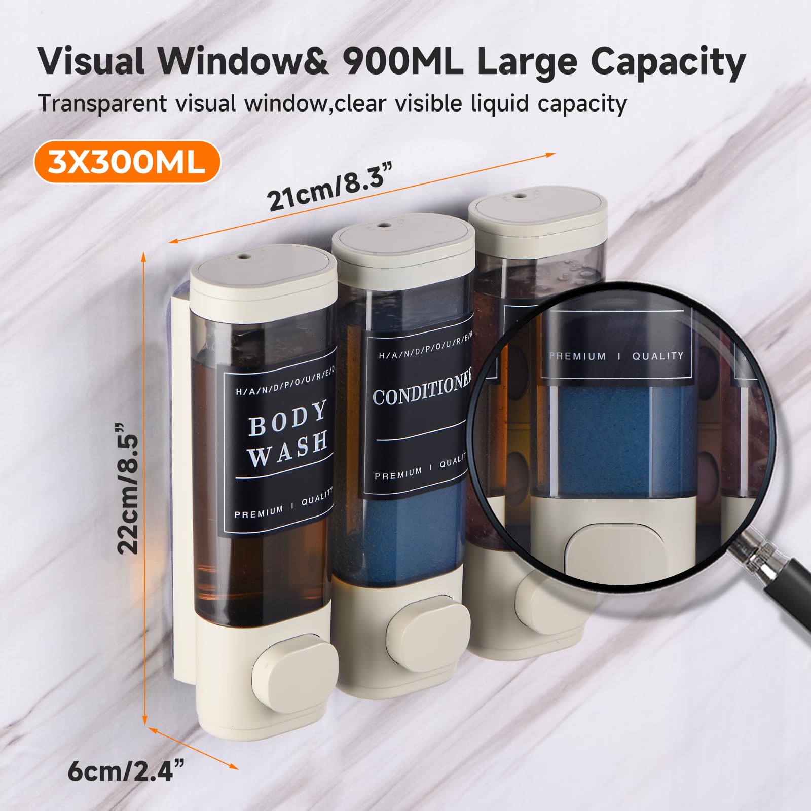 Shampoo And Conditioner Dispenser,Shower Dispenser 3 Chamber No Drilled Shampoo Dispenser For Shower Wall Mounted Body Wash Disp