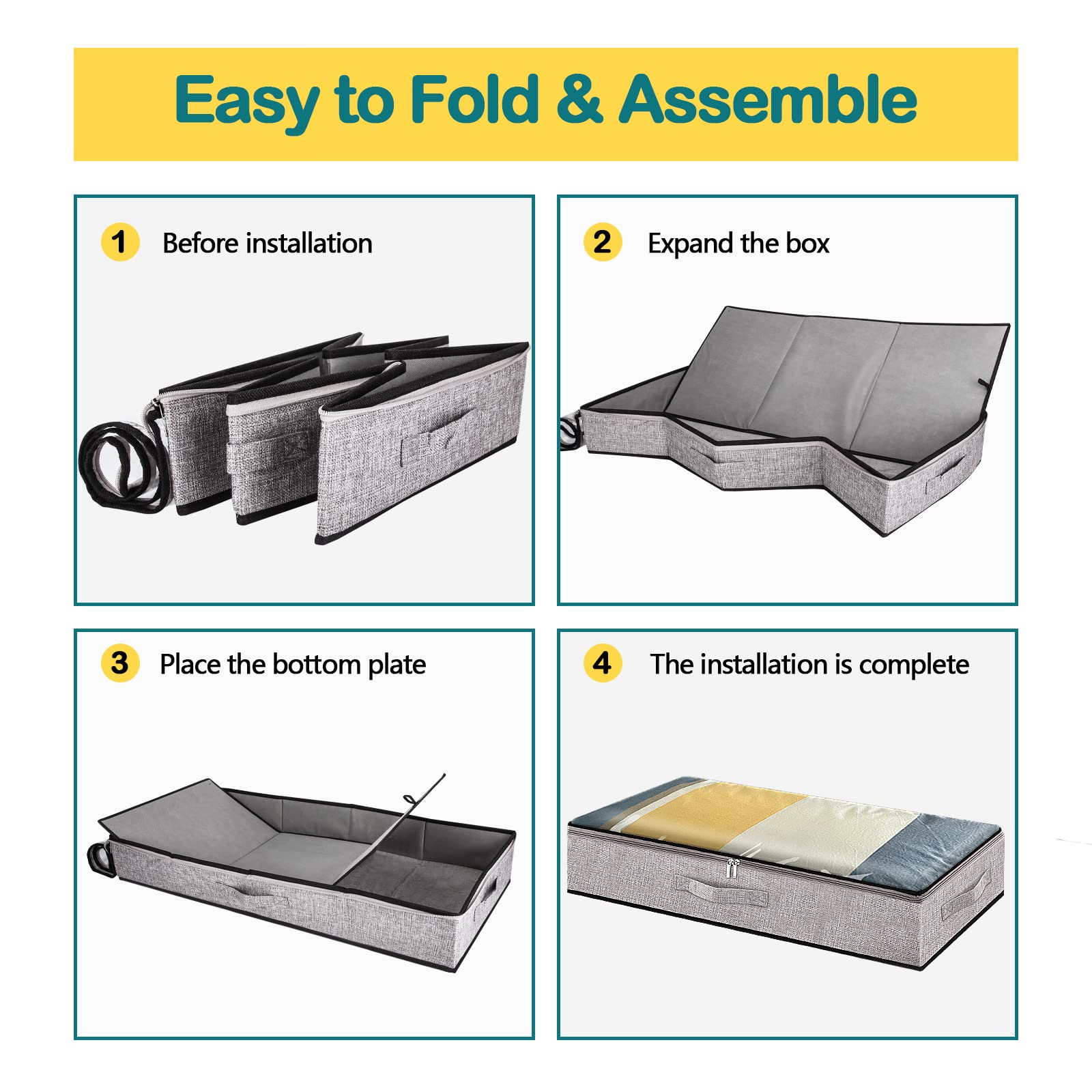 Supowin Underbed Storage Containers, Underbed Clothes Organizer Bins with Sturdy zipper, Foldable Under the Bed Storage Bags for