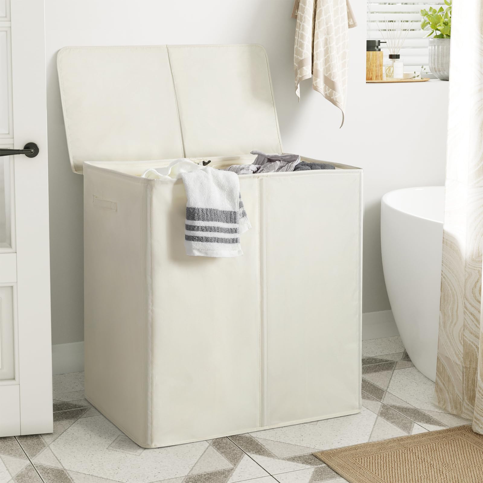 Wowlive 180L Double Laundry Hamper With Lid And Removable Laundry Bags, Large Dirty Clothes Hamper 2 Section Collapsible Laundry