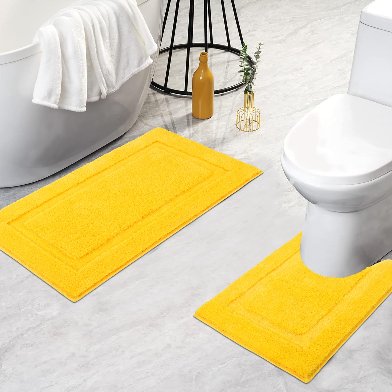 Shacos Bathroom Toilet Rugs Set 2 Pieces Soft Absorbent Bath Rugs With U Shape Toilet Rug Bath Mat Contour Rug Non Slip Microfib
