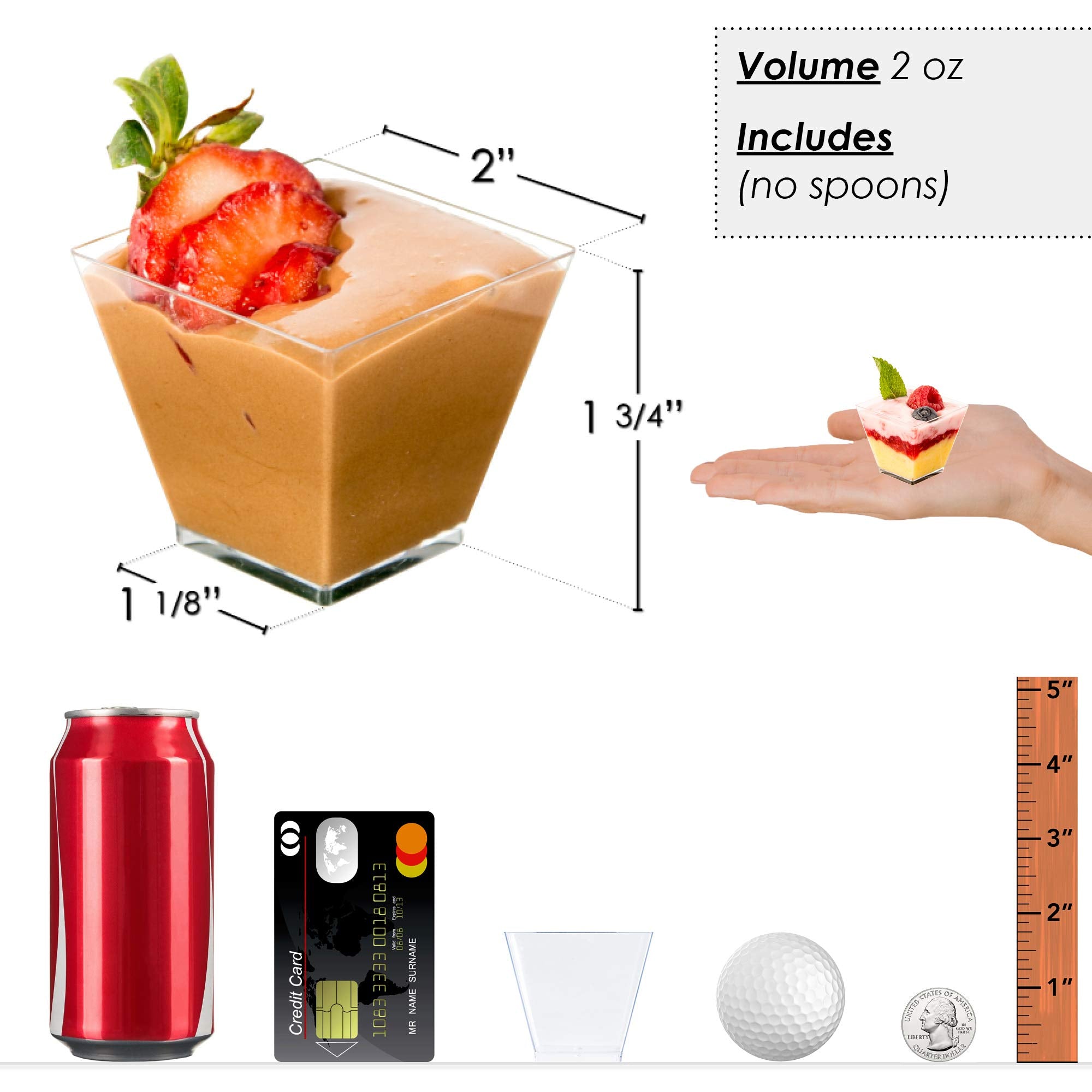 Dlux 100 X 2Oz Square Mini Dessert Cups (No Spoons), Clear Plastic Parfait Appetizer Cup - Small Reusable Serving Bowl For Tasti