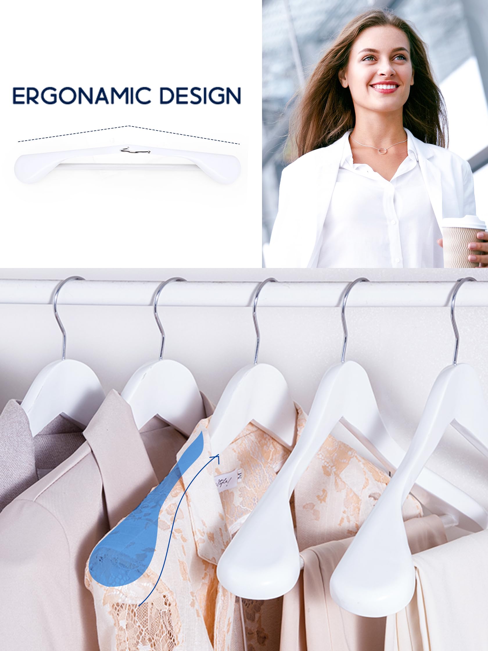 House Day High-Grade Solid Wood Coat Hangers For Women, Wide Shoulder Wooden Hangers, Suit Hangers With Non Slip Pants Bar, Smoo