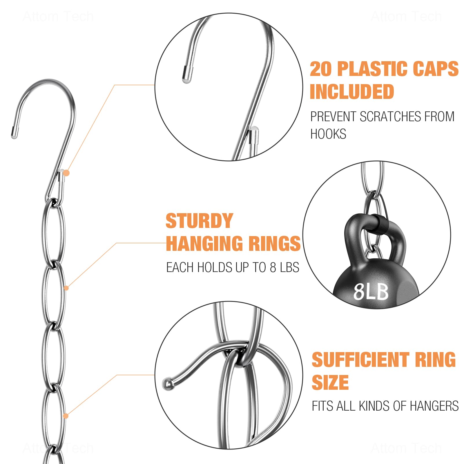 Nihome Clothing Chain Hanger 10-Pack, Metal Closet Organizer Space Saving Hangers With Safety Cap For All Garment Types, Versati