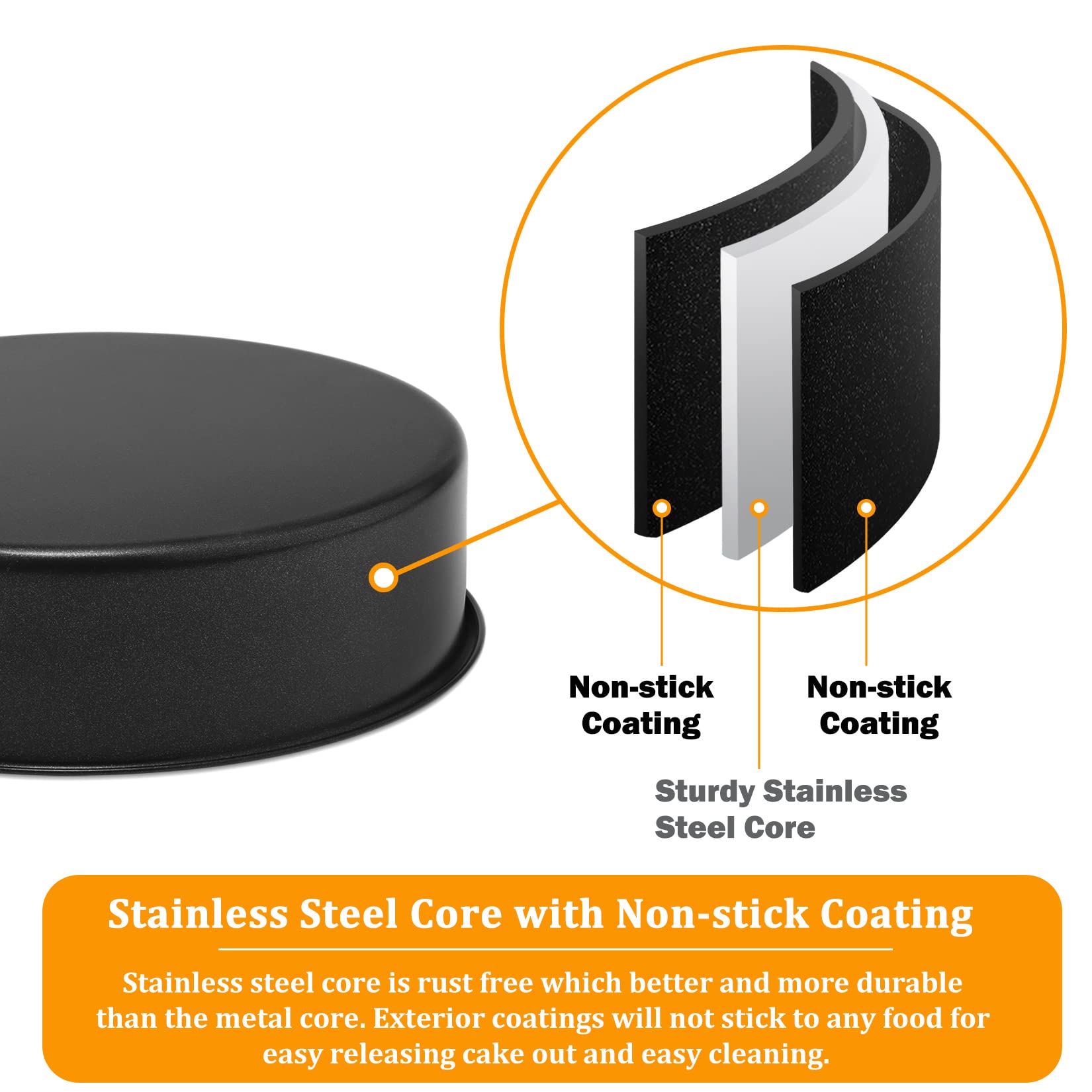P&P Chef 6 Inch Non-Stick Cake Pans Set Of 2, Round Baking Pans Bakeware For Layered Cakes, Non-Toxic, Stainless Steel Core & On