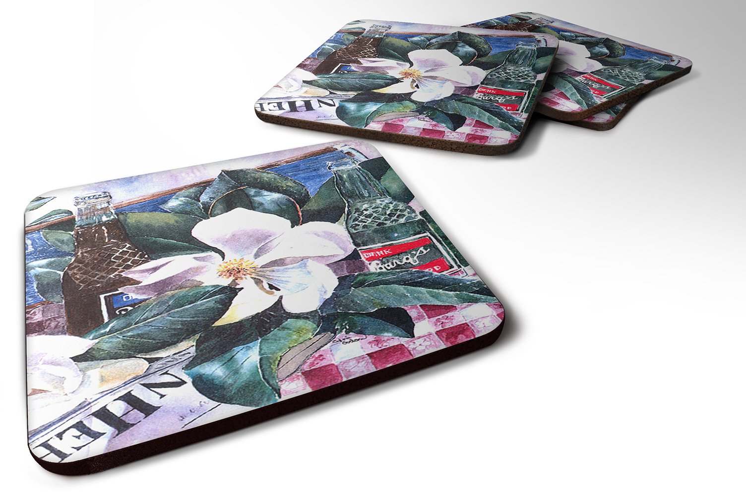 Carolines Treasures Barqs and Magnolia Foam Coasters (Set of 4), 3.5 H x 3.5 W, Multicolor