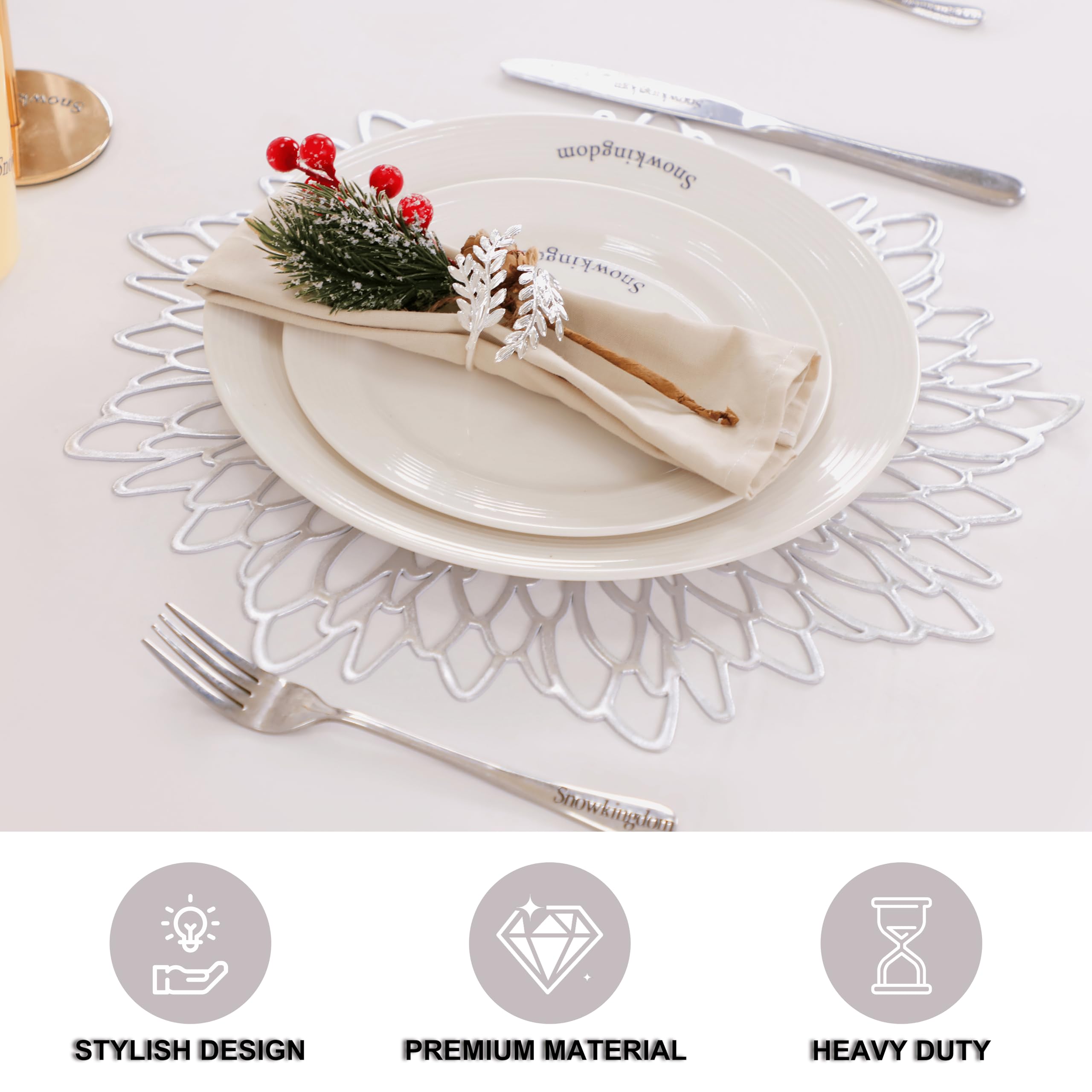 18 Pairs Placemats & Coasters 36 Pcs Matching, Metallic Glitter Laminated Vinyl Dinning Table Mats, Decorative Round Leaf Charge