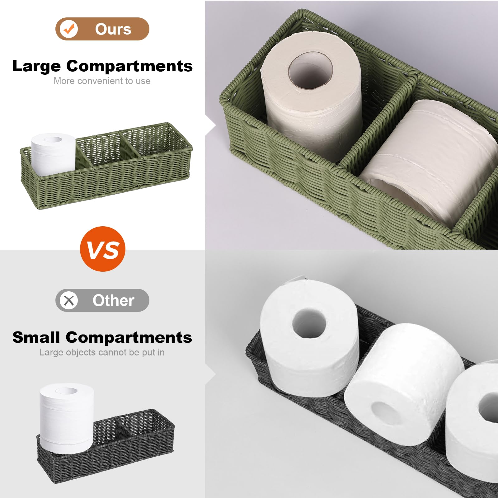UPINFREE Bathroom Toilet Paper Basket: Water-resistant Resin 3-Section Organizer Above Toilet Space Efficient For Small Homes St