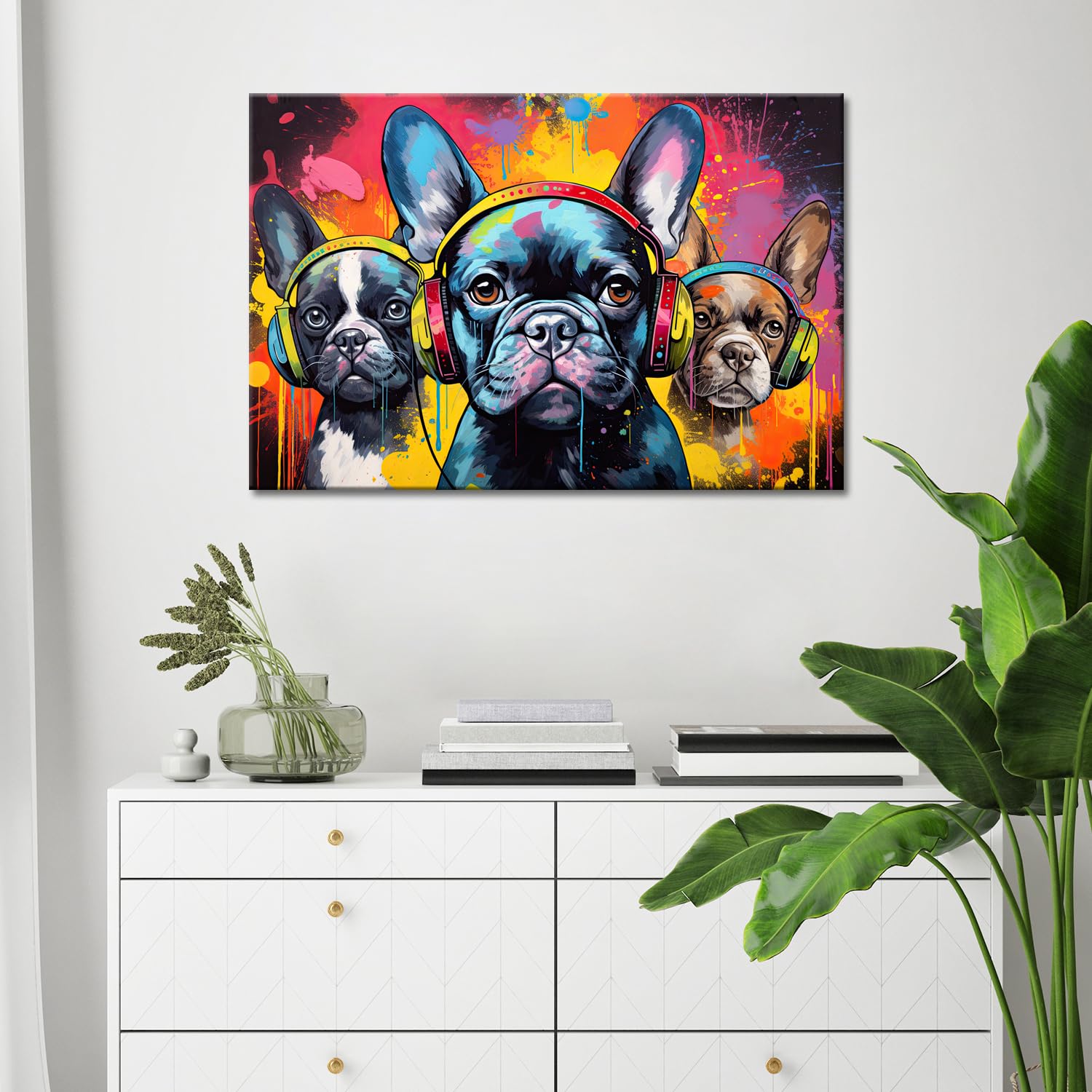 Glokaka Wall Art, Funny Dog Graffiti Art Print, Waterproof Canvas, 18 X12, Bedroom Decor