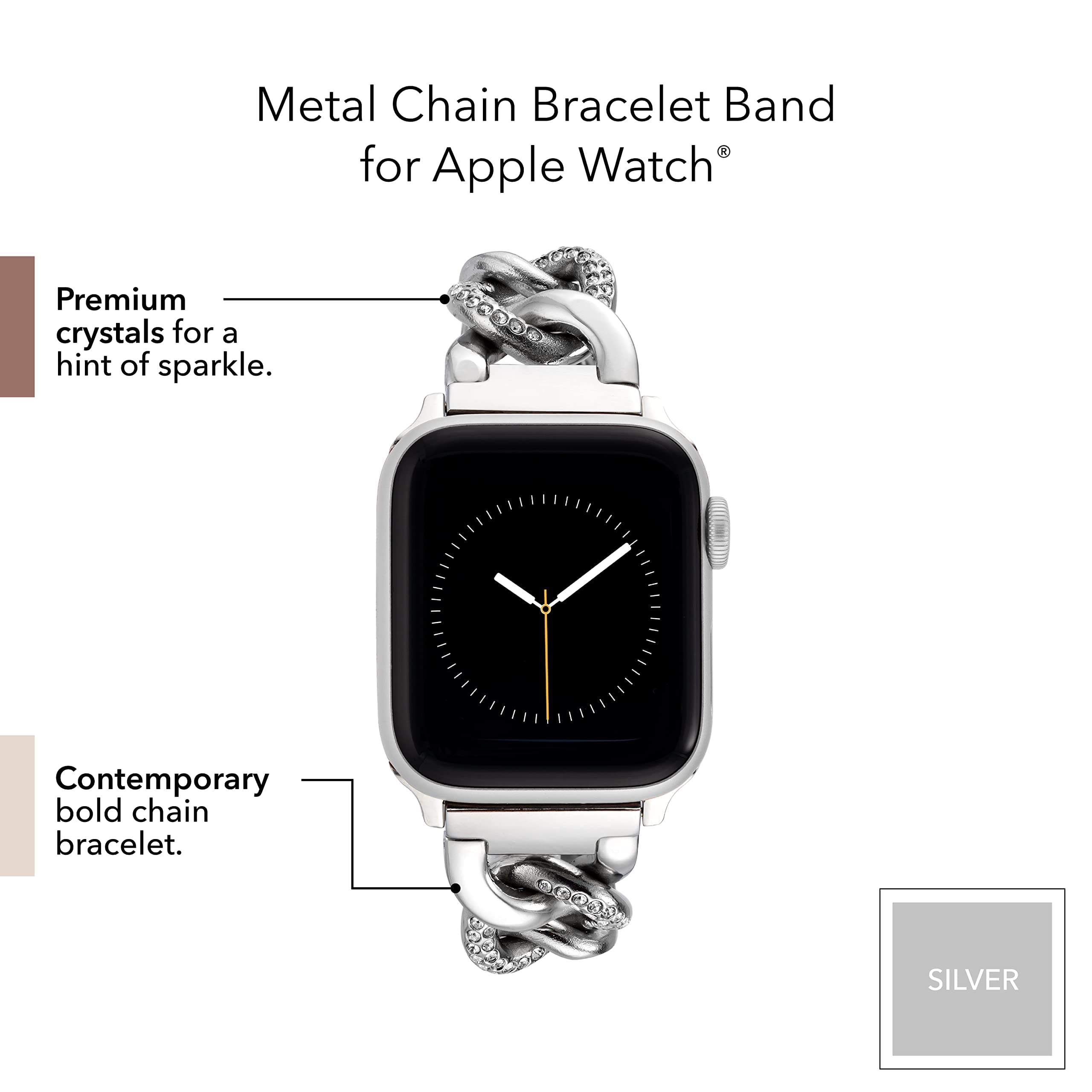 Anne Klein Fashion Chain Bracelet For Apple Watch, Secure, Adjustable, Apple Watch Replacement Band, Fits Most Wrists (424445Mm,