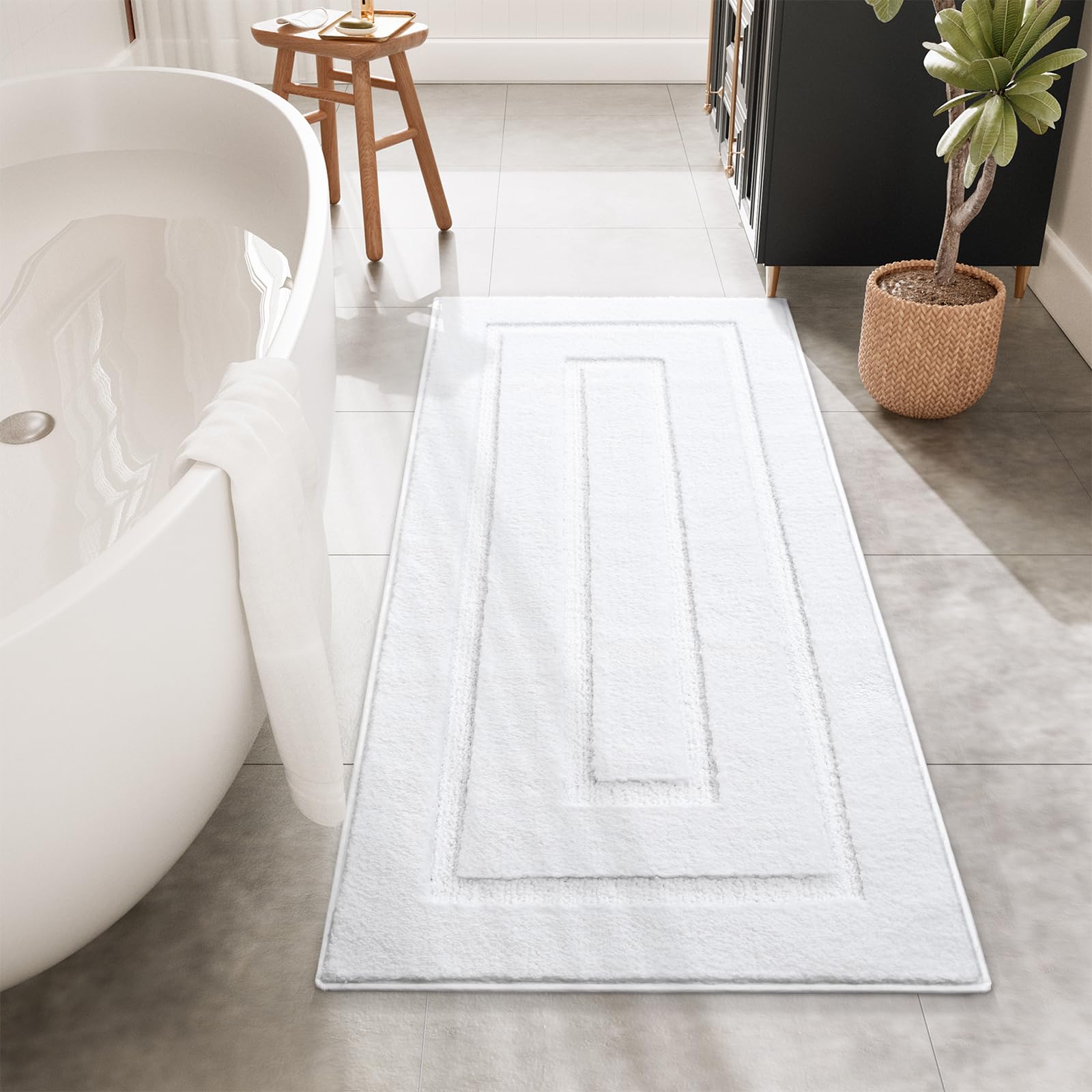 Homore White Bathroom Rugs, 24X60 Inch Long Bathroom Runner Rug, Soft And Absorbent Microfiber Bath Runner Rug, Tpr Backing Non