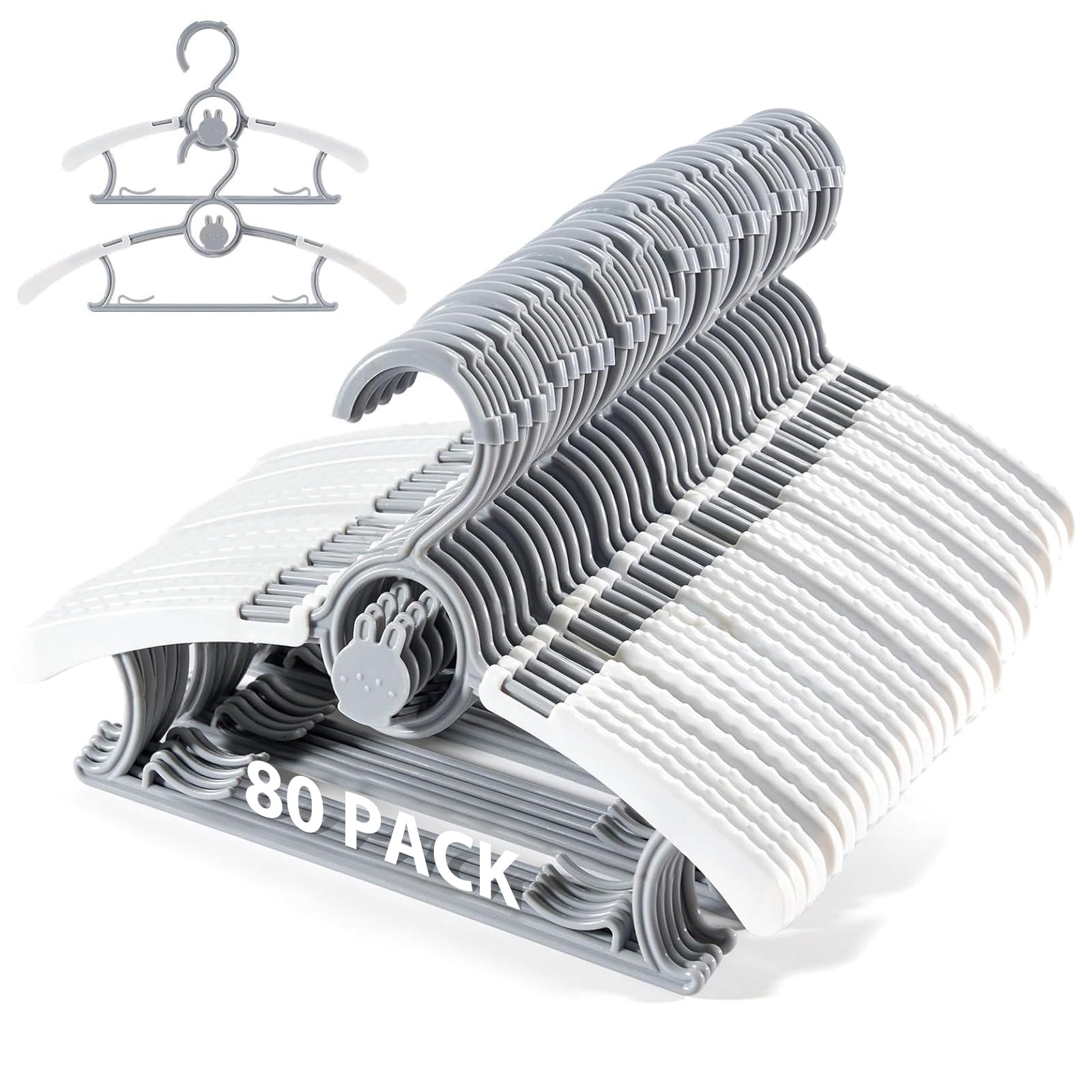 Piglog Kids Hangers, Extendable Baby Hangers, Non-Slip 80 Kids Clothes Hangers, 11''-14' Toddler Hangers, Space-Saving, Adjustab