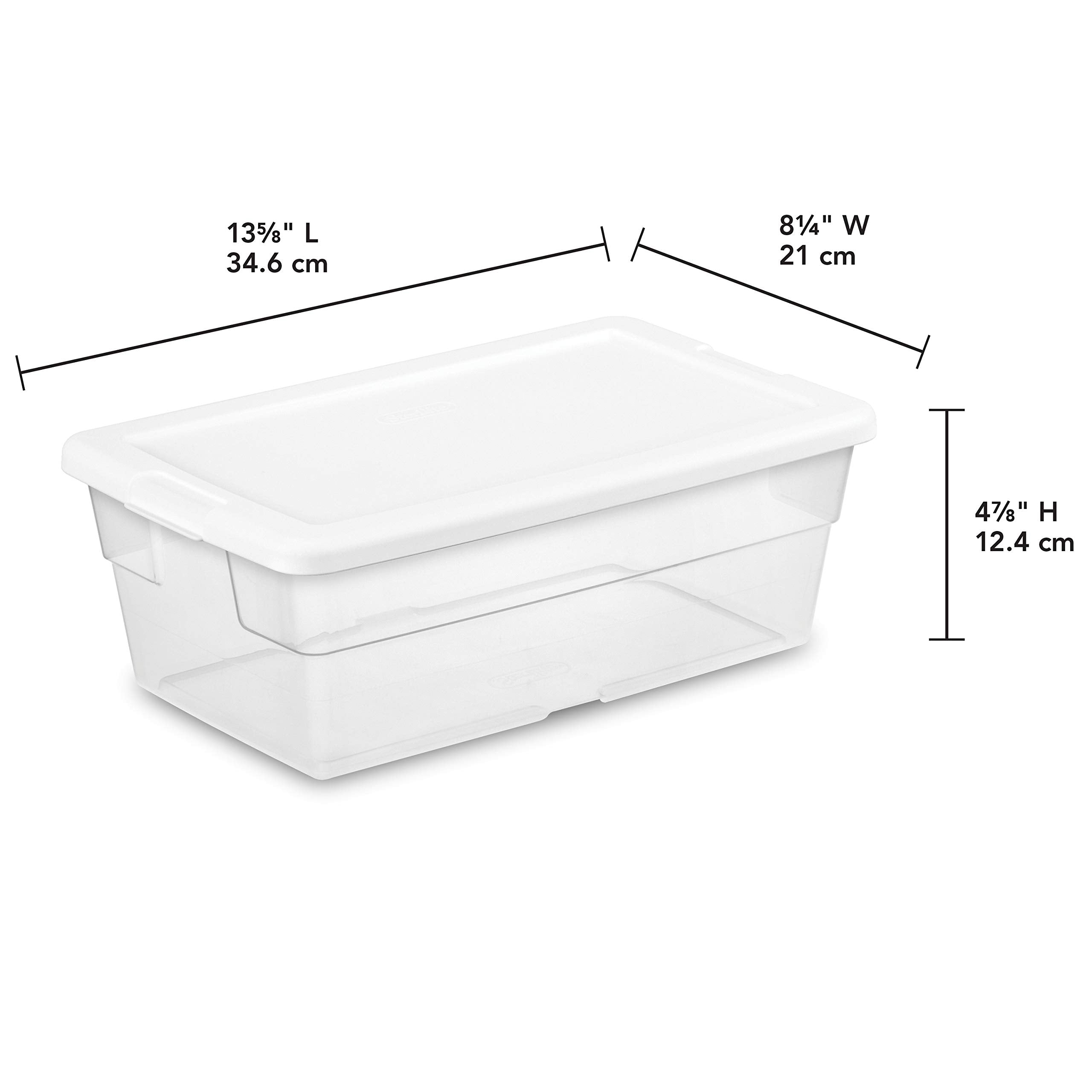 Sterilite 6 Qt Storage Box, Stackable Bin With Lid, Plastic Container To Organize Shoes And Crafts On Closet Shelves, Clear With