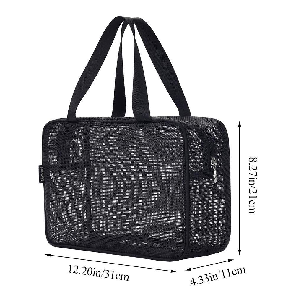 Moyad Mesh Shower Caddy Portable Toiletry Tote Gym Bag For College Dorm Bathroom (Black Large)