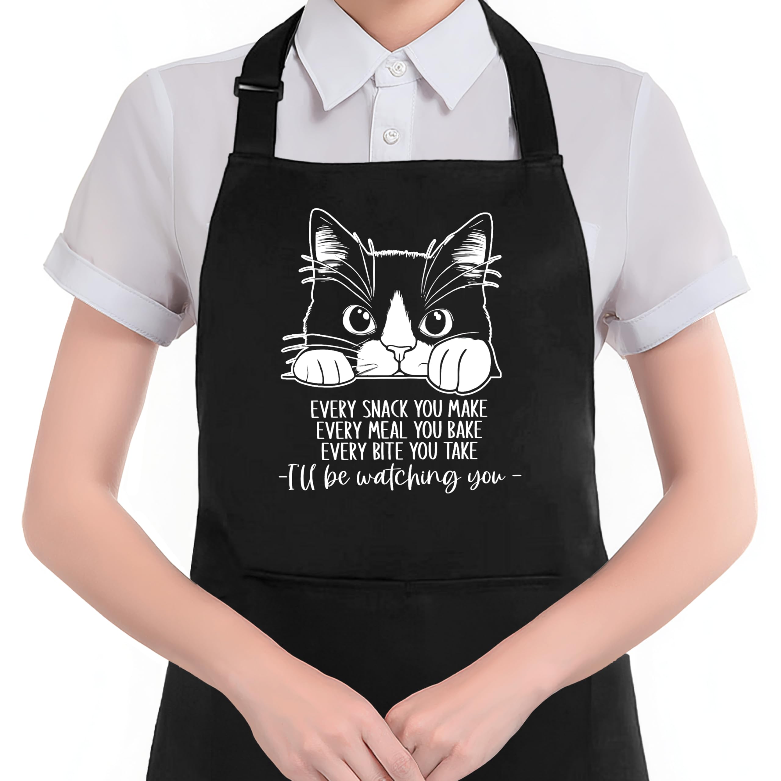 Hugane Funny Black Cat Apron With Pockets, Black Cat Gifts, Every Snack You Make Every Meal You Bake Waterproof Adjustable Cooki