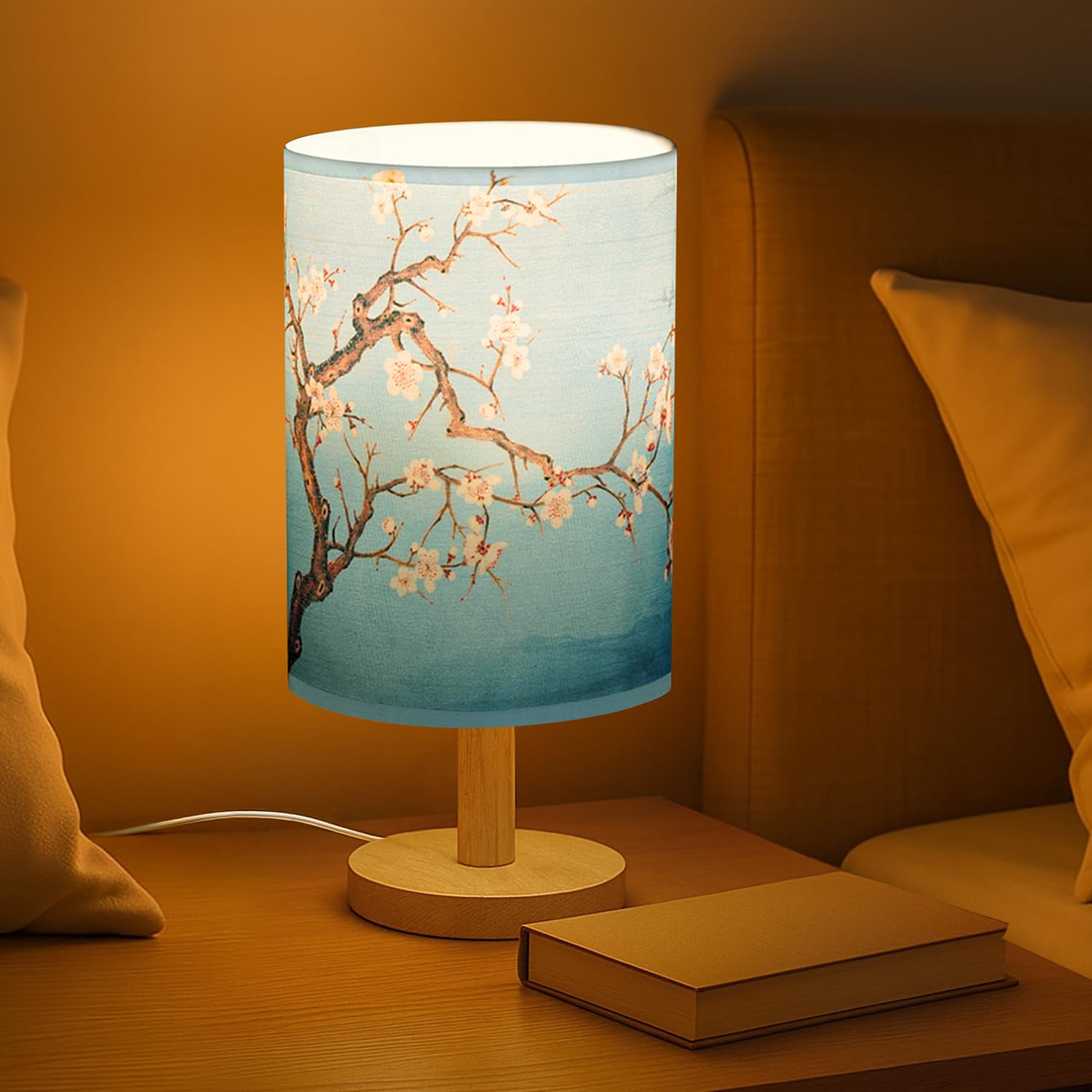 About Space Incandescent Night Lamp,Magnolia Themed Bedside Reading Lamp With Wooden Base For Night,Bed Room,Living Room,Home & 