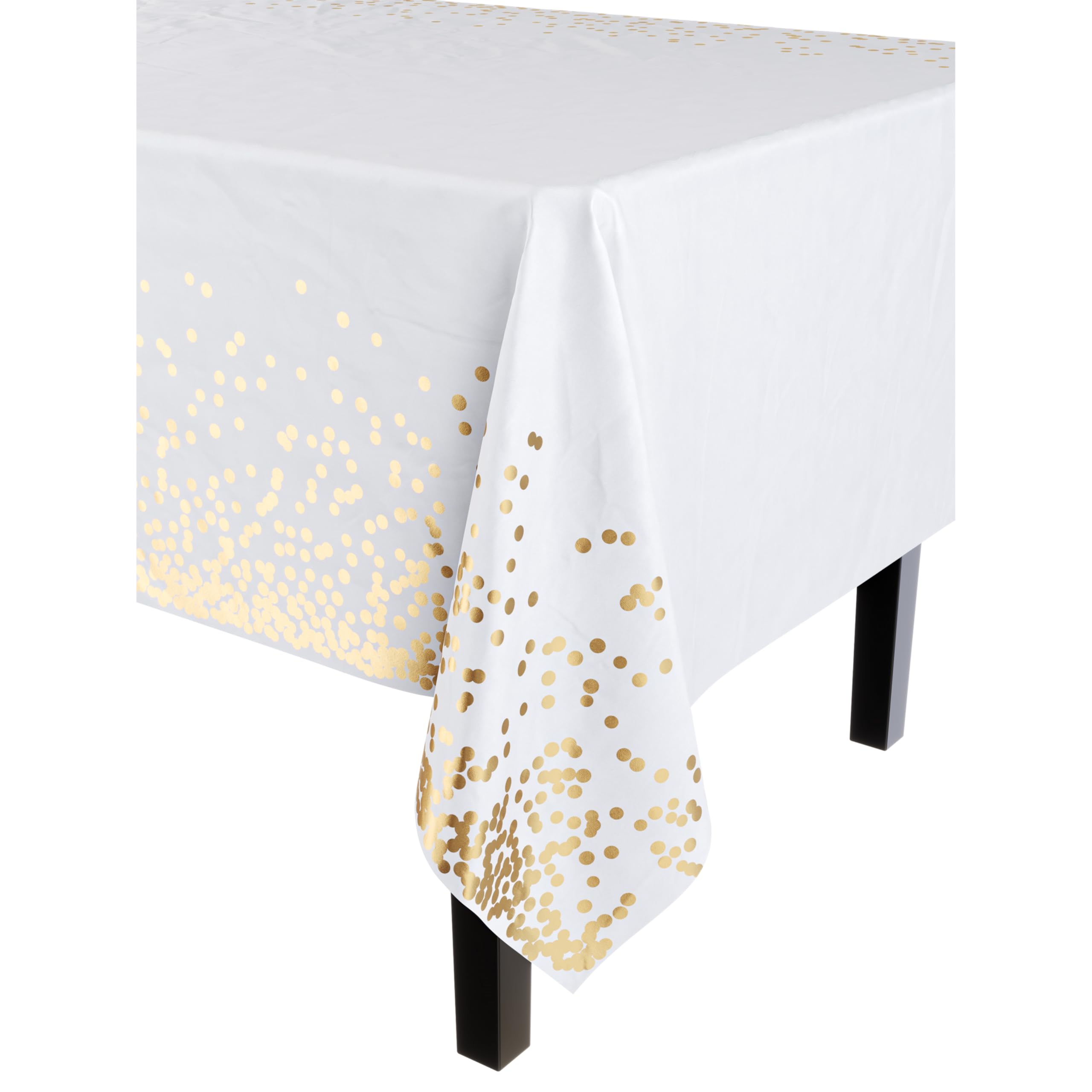 Exquisite Black And Gold Tablecloth 12-Pack New Years Plastic Tablecloth White And Gold Dot 54In. X 108In. Rectangle Table Cover