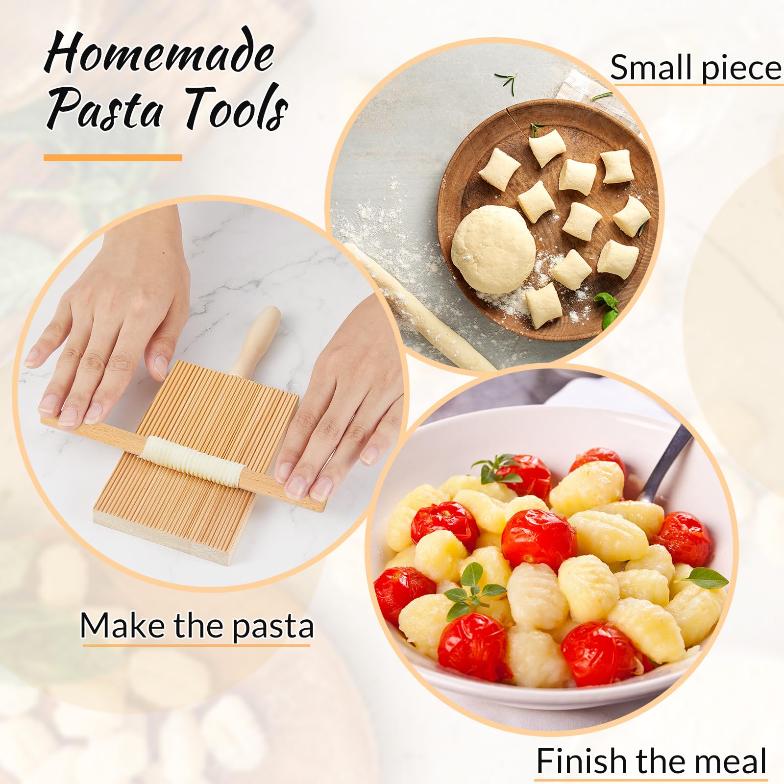 Tessco 4 Pieces Gnocchi Board Wood Pasta Board Beechwood 8.46 Inches With 4 Pieces Roller Gnocchi Paddle Pasta Making Tools Gnoc