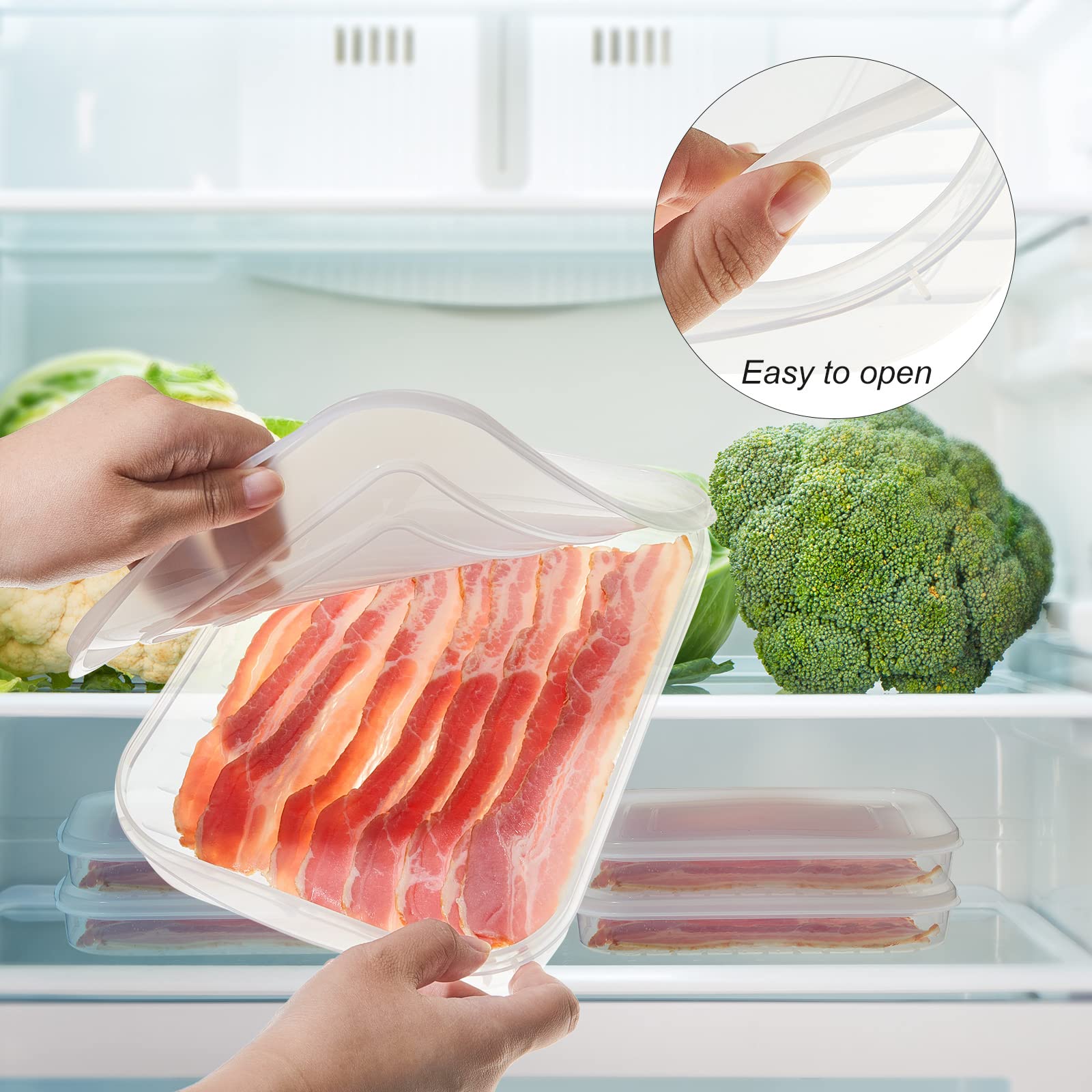 Suclain 4 Pieces Bacon Keeper Plastic Deli Meat Saver With Lids Airtight Cold Cuts Cheese Container For Fridge Food Refrigerator