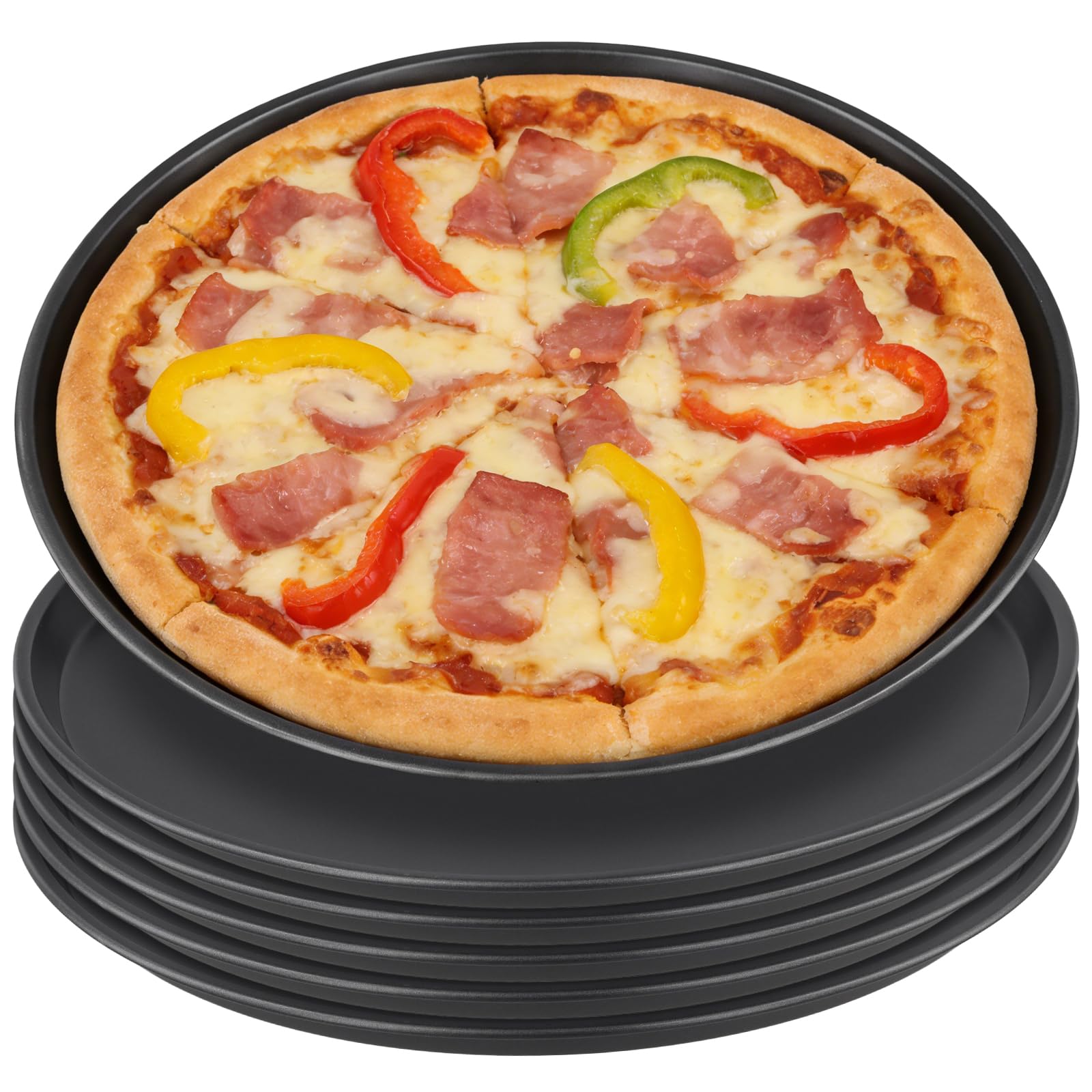 YAUFWUA 6 Pack 12 Inch Pizza Pan for Oven, Carbon Steel Round Baking Tray Non Stick Pizza Plates Metal Pizza Trays for Baking Ov