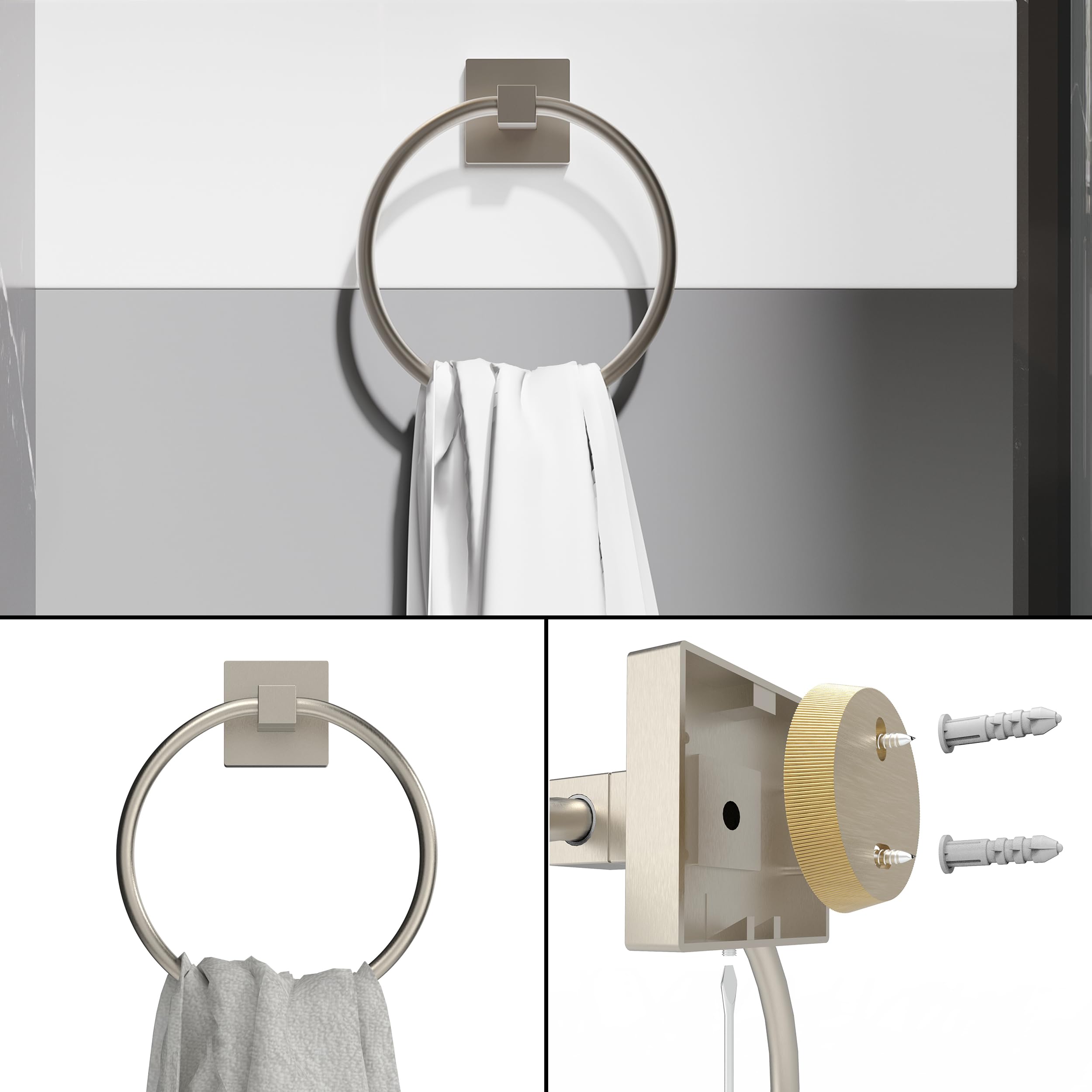 Ruacq Brushed Nickel Toilet Paper Holder Towel Ring Bathroom Accessories Hardware Set Double Post Pivoting Toilet Roll Holder Sq