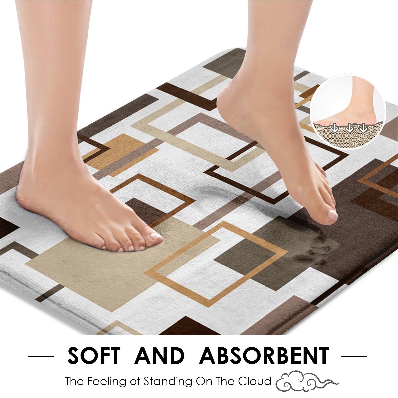 Geometric Brown Shower Curtain Set with Toilet Lid Cover and Non-Slip Rugs  Abstract Square 4 Pcs Shower Curtain for Bathroom  Modern Simple Line Bathroom Decor