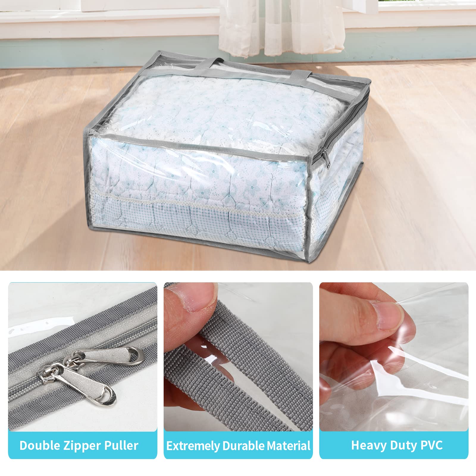 Jiagemei 3Pc Vinyl Storage Bags For Sheet, Thin Blanket, Sofa Pillow, Clothes (Mixed)