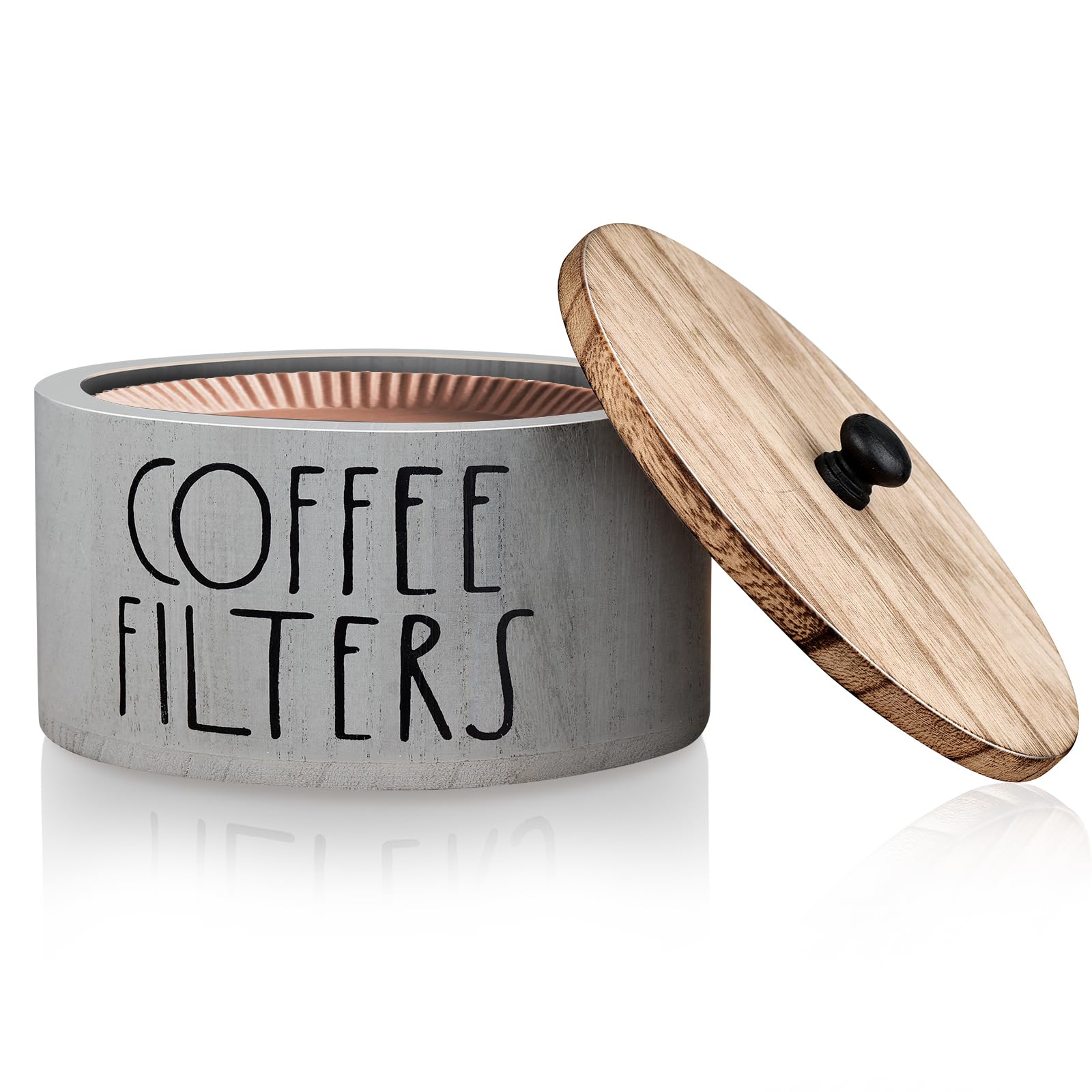 Mincord Wood Coffee Filter Holder Coffee Filter Storage Container With Lid, Farmhouse Coffee Filter Dispenser Basket For Coffee