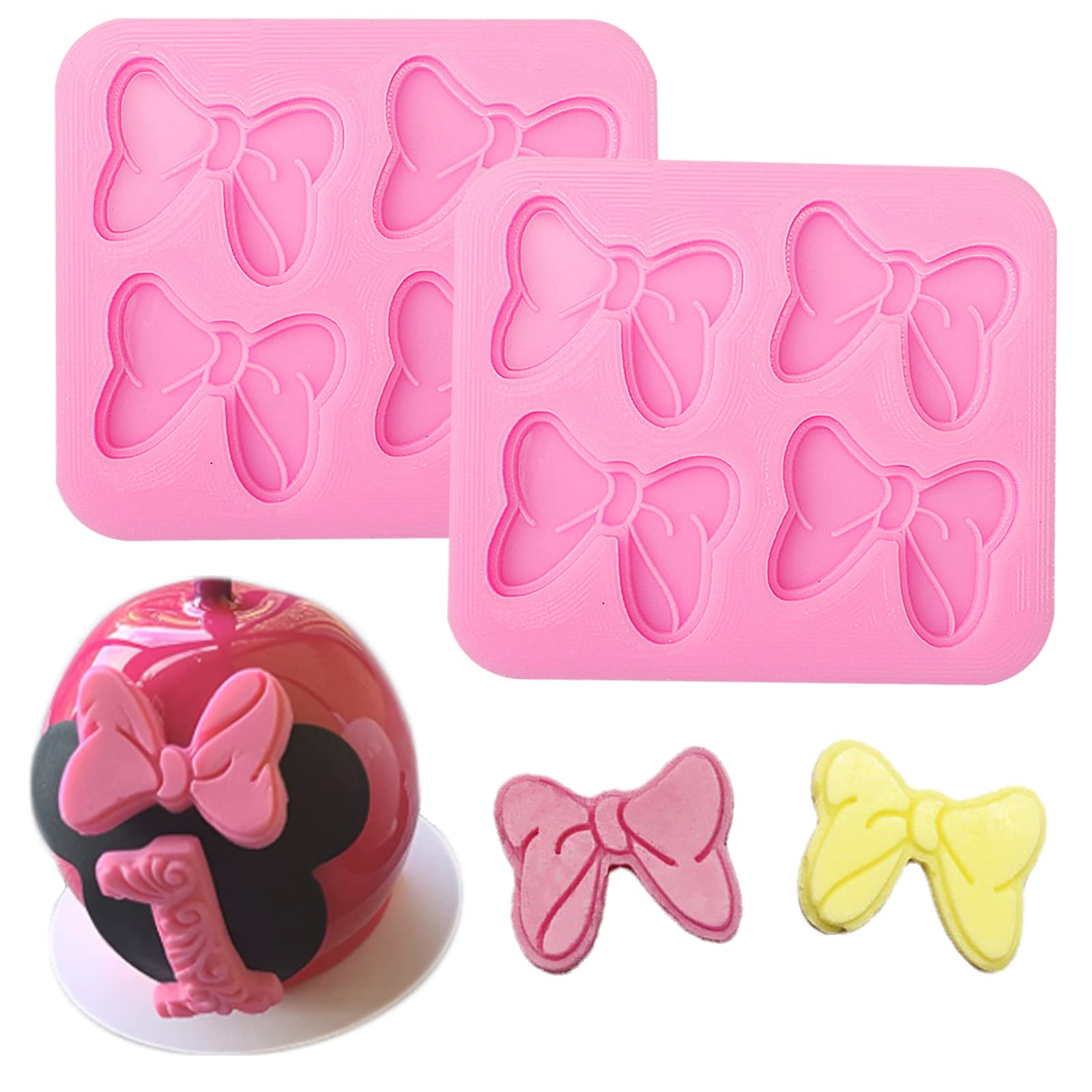 2Pcs Mouse Bows Silicone Molds For Cake Cupcake Decoration, Bowknot Cartoon Butterfly Tie Fondant Mold For Diy Candy Chocolate P
