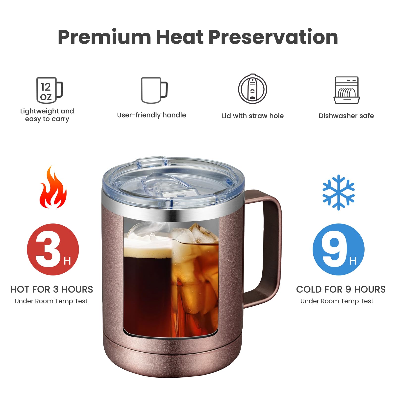 Meway 12Oz Mix Color Mug With Handle 8 Pack Bulk,Stainless Steel Insulated Travel Tumblers With Sliding Lid,Double Wall Vacuum C