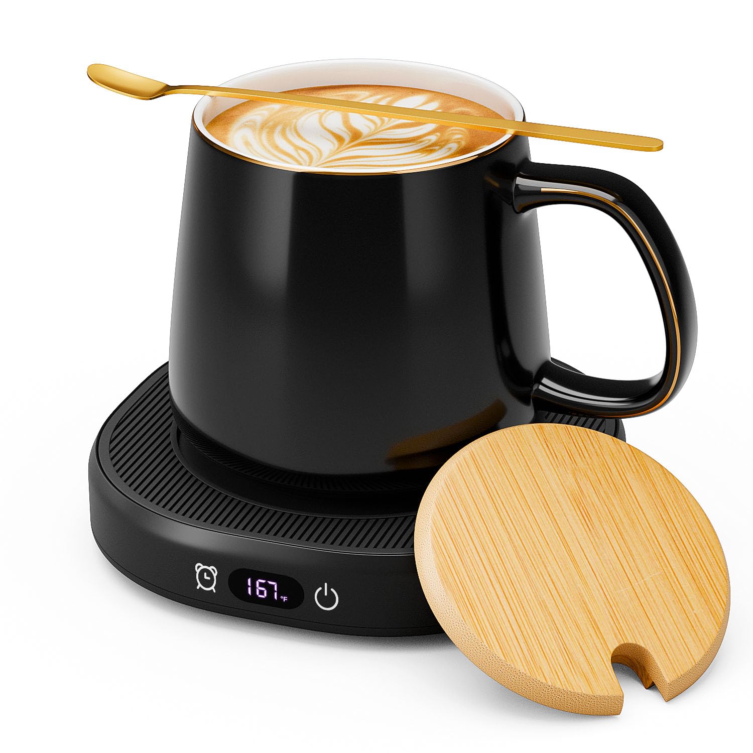 Coffee Mug Warmer & Simple Pure Black Mug Set, Electric Cup Warmer with Auto Shut Off, 4 Temperature Setting Smart Beverage Warm