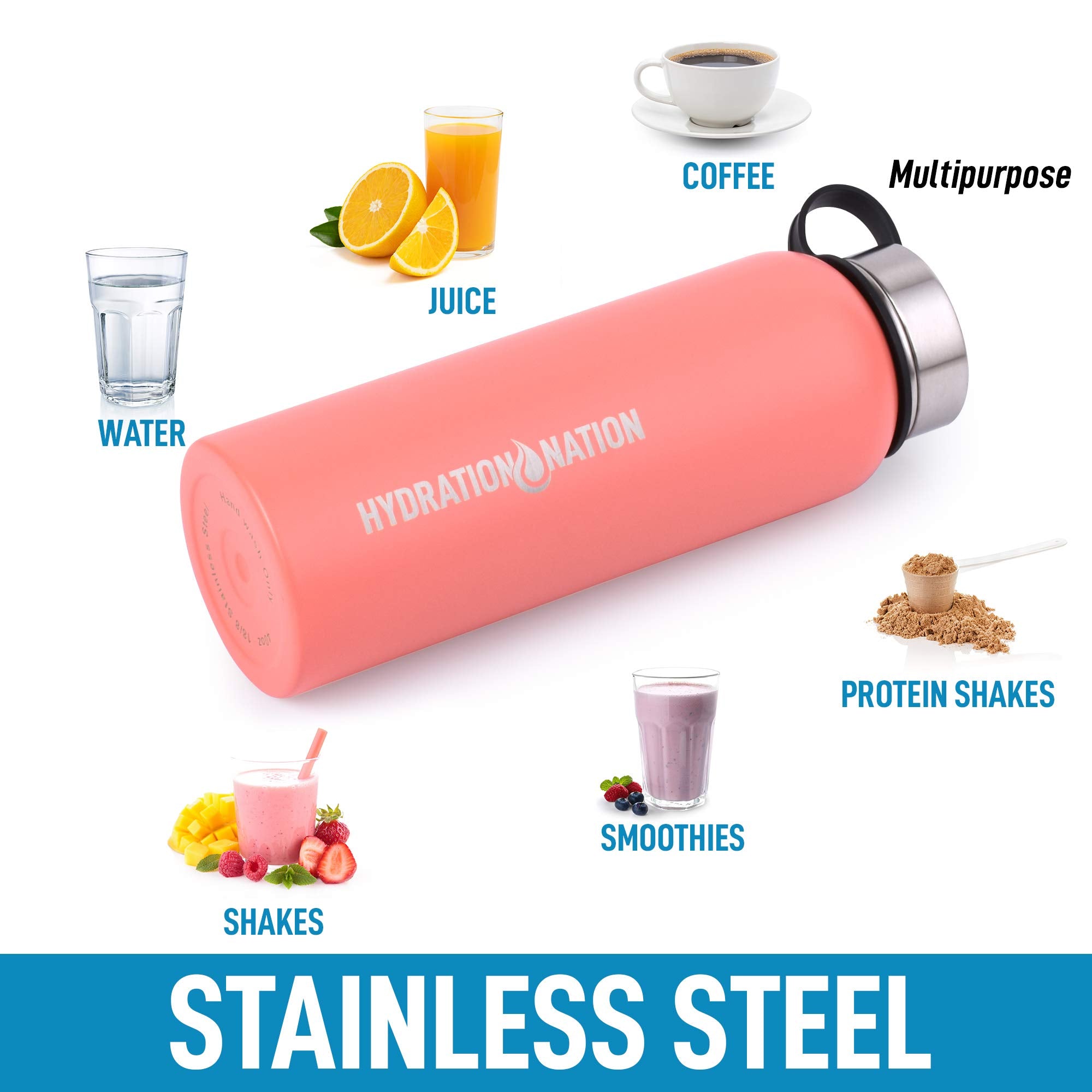 Hydration Nation 3 Lid 40 Ounce Vacuum Insulated Water Bottles With Straw - Metal Water Bottle For Sports & Outdoor - Thermo Sta