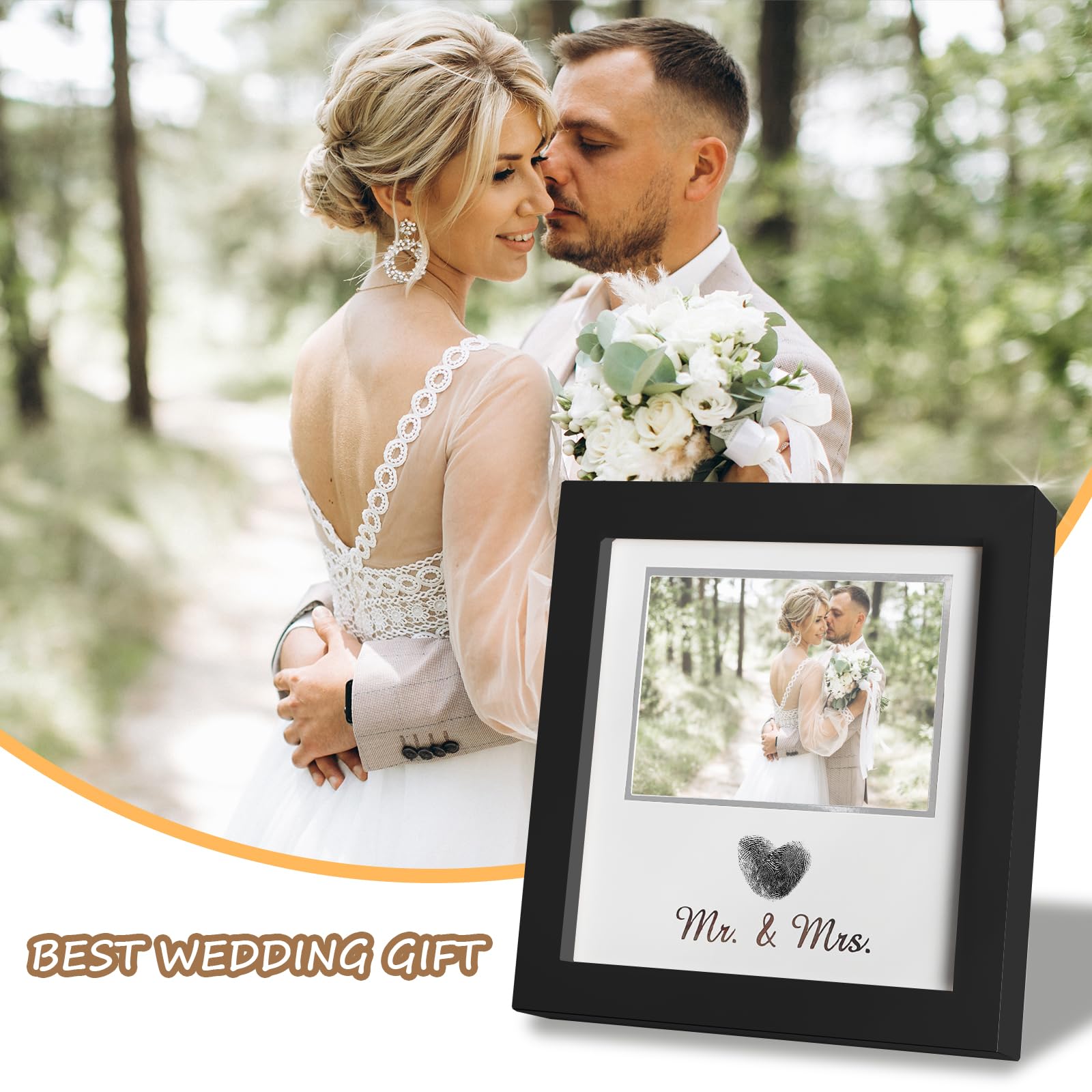SEEBERY Heart Thumbprint Wedding Picture Frame with Ink Kit, Engagement Gifts for Couples Keepsake Wedding Registry Search Perso