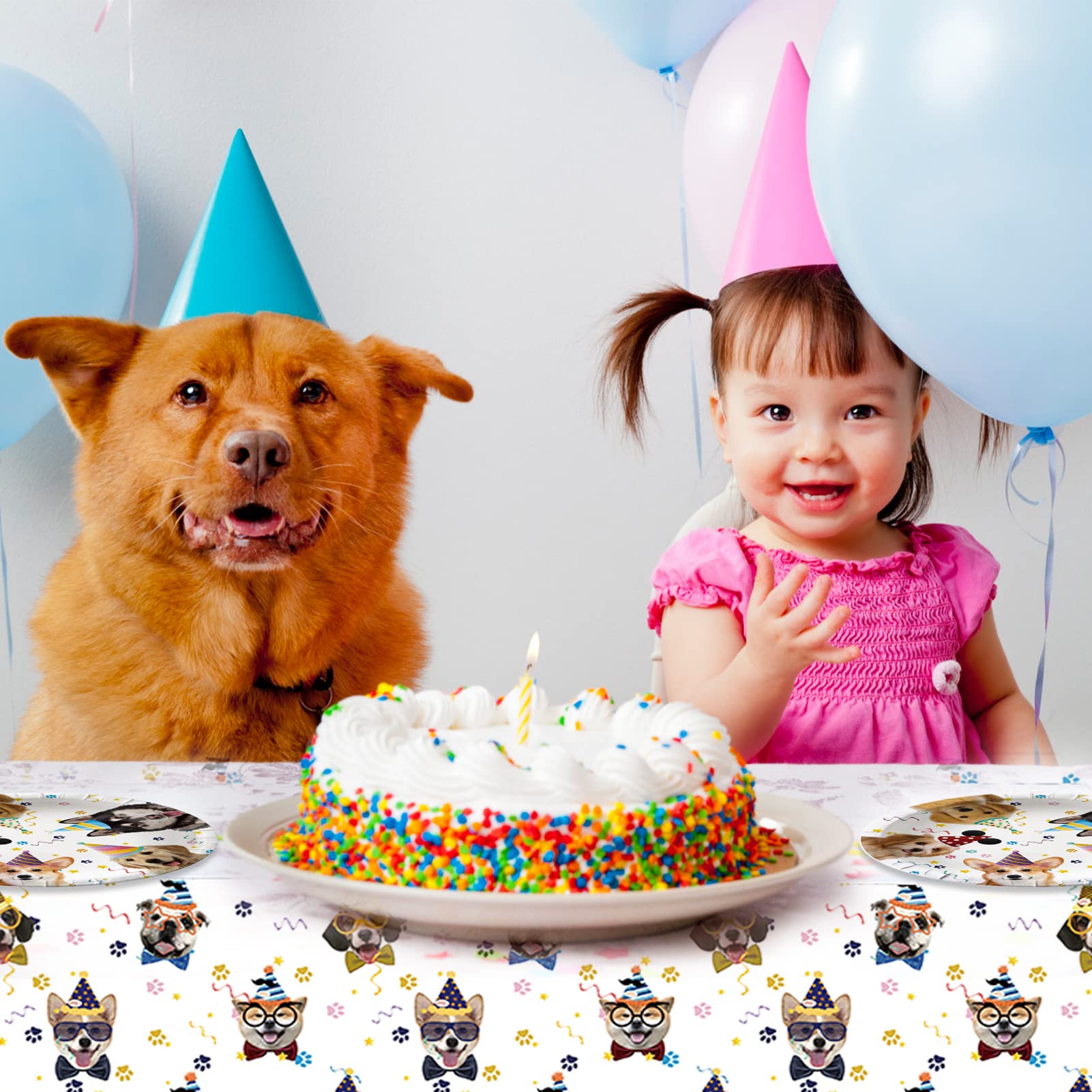 Juhap 41 Pieces Dog Birthday Party Supplies  Puppy Party Tableware for Kids Party Decorations Includes 20 Plates 20Napkins and 1 Tablecloth for Puppy Theme Party Supplies