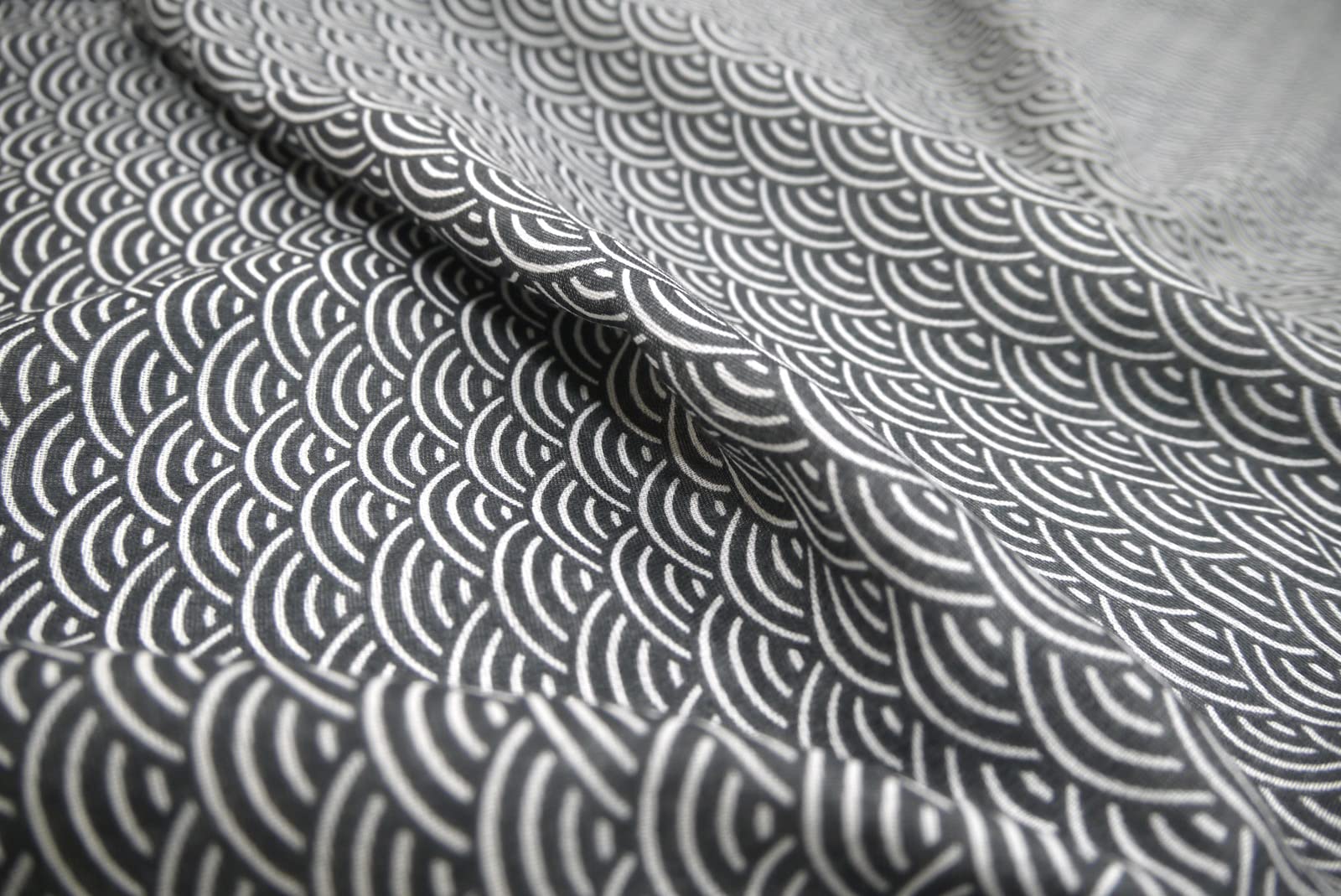 Mikura Double Gauze Tenugui, Japanese Towel, Seigaiha (Black)