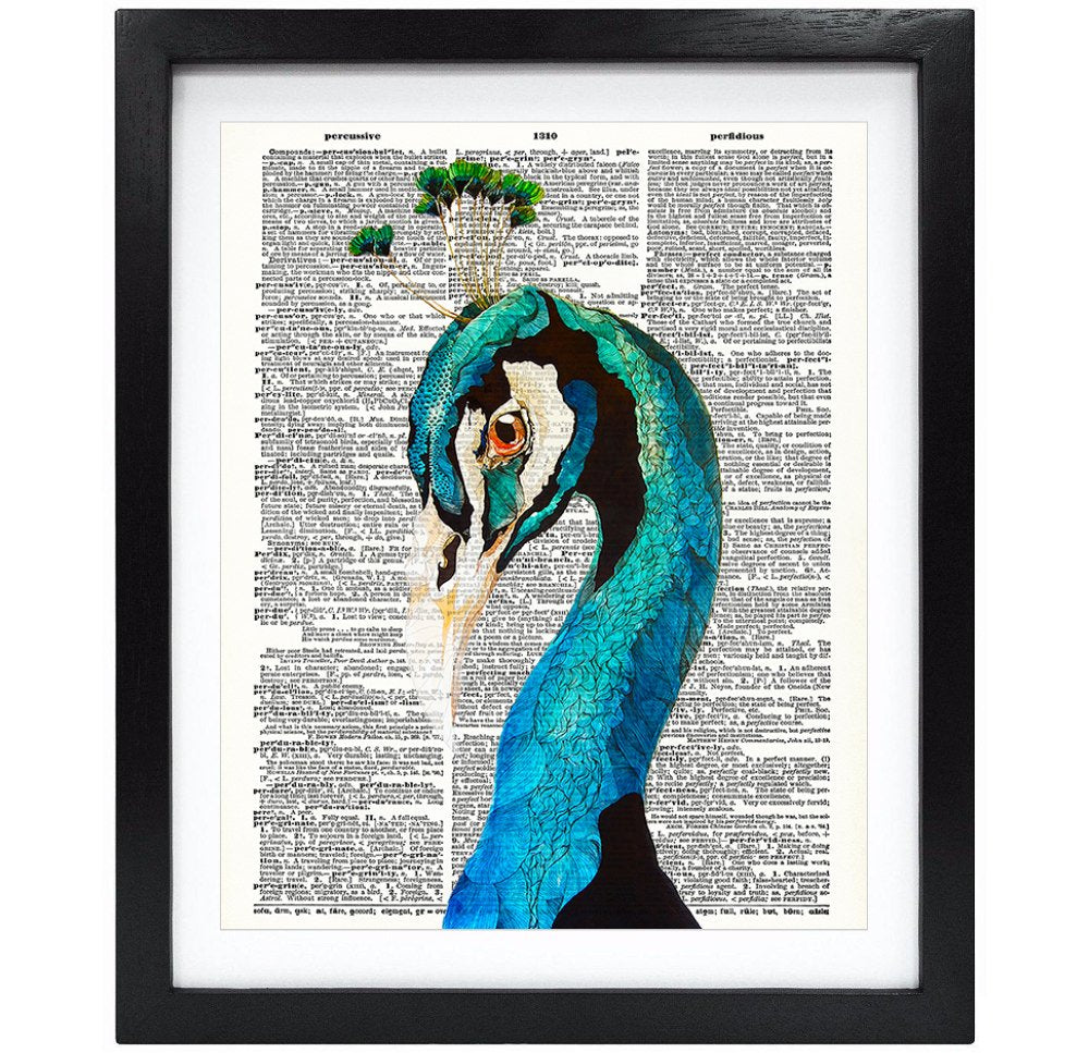 Susie Arts 8X10 Unframed Peacock Illustration Upcycled Vintage Dictionary Art Print Book Art Print Home Decor Wall Art V009