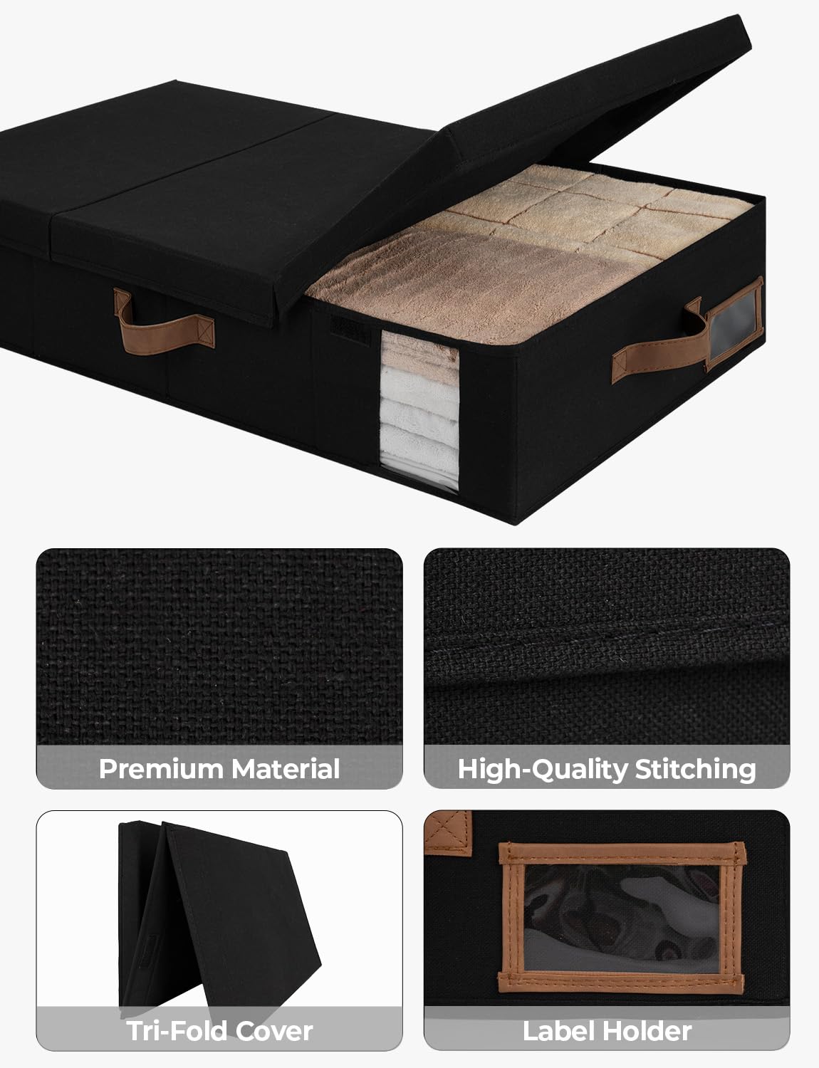 StorageWorks Under Bed Storage with Lid, Underbed Storage Containers with Handles, Underbed Organizer for Bedroom, Foldable Clot