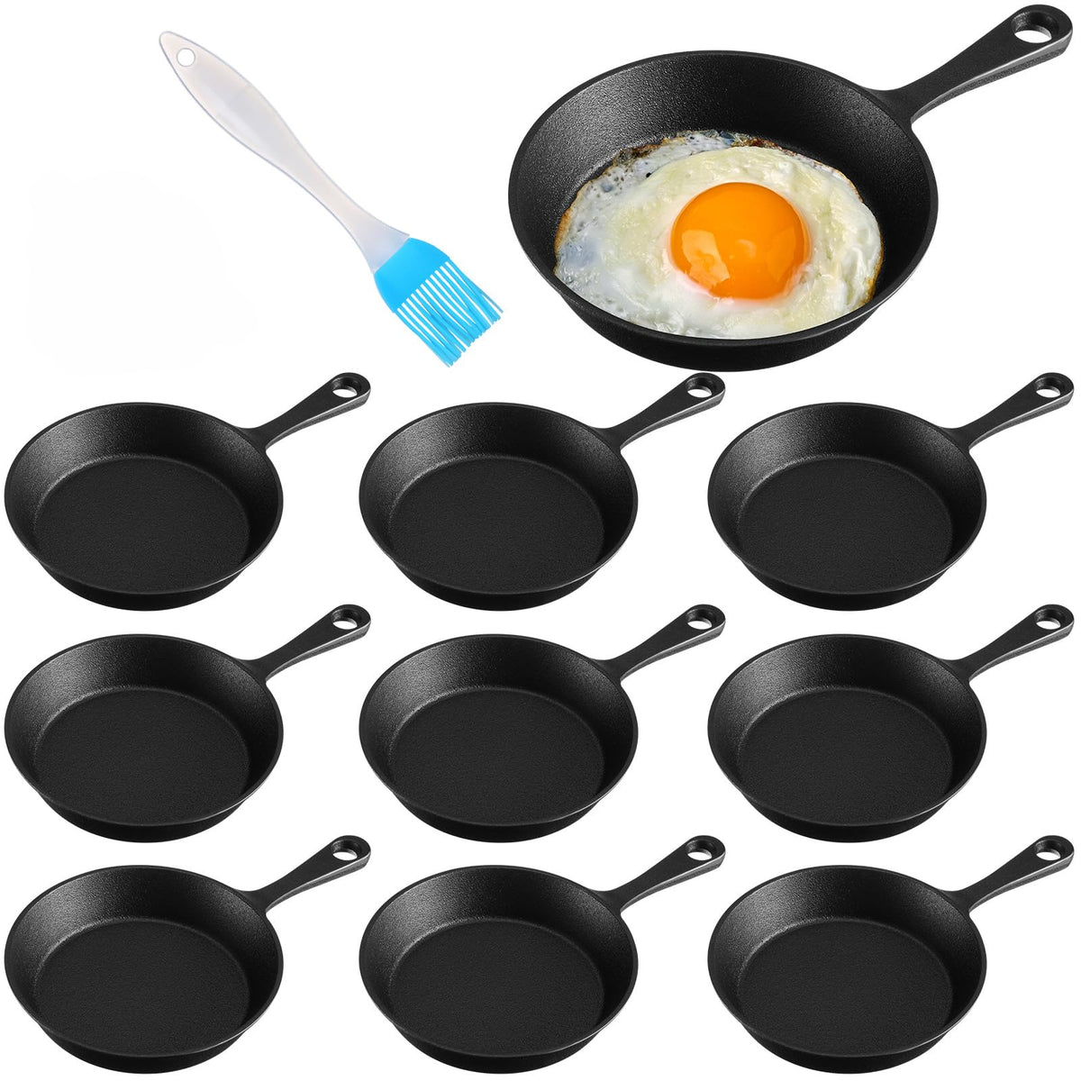 Remerry 10 Sets 4 Inches Cast Iron Skillets Mini Black Iron Nonstick Frying Pan Small Sizzling Plate Egg Pan Cast Iron Pot Bundl