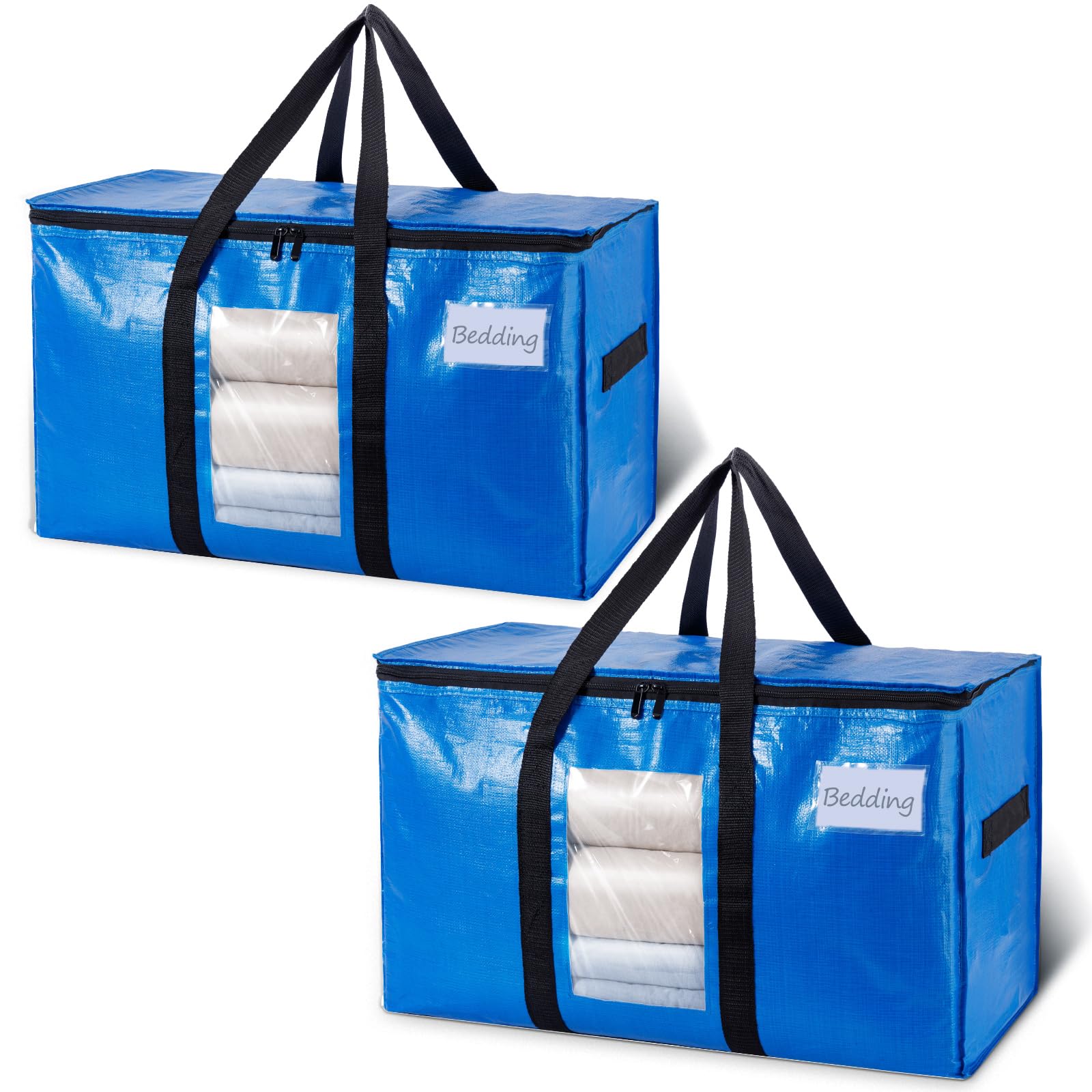 Taili Extra Large Moving Bags, 2 Pack Heavy Duty Totes For Storage With Visible Window, Wrap Around Handles, Storage Bags For Sp