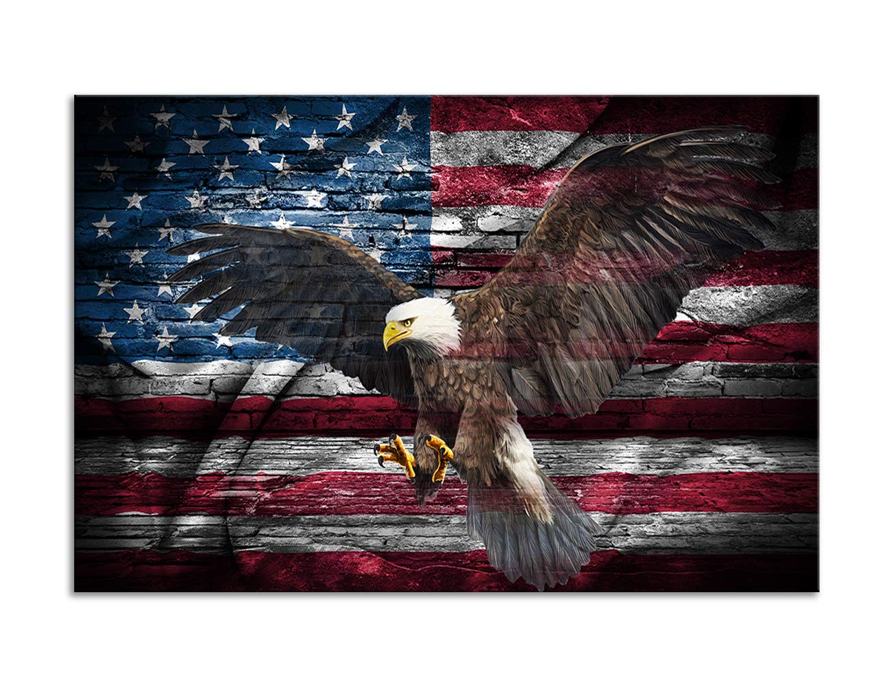Retro American Flag Bald Eagle Us Military Wall Art Canvas Prints Thin Blue Red Line Home Decor Pictures For Living Room Bedroom